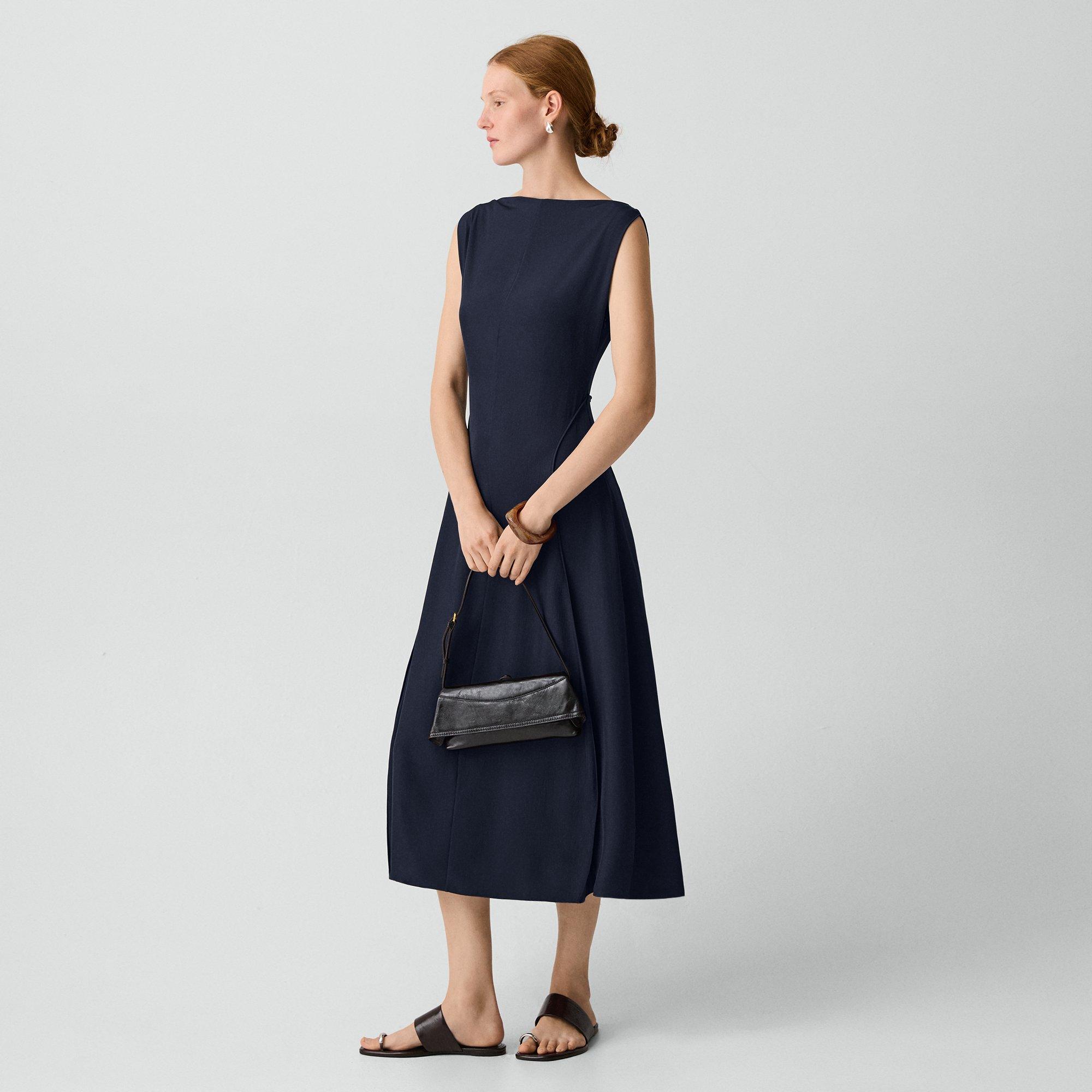 Draped Midi Dress in Washed Twill