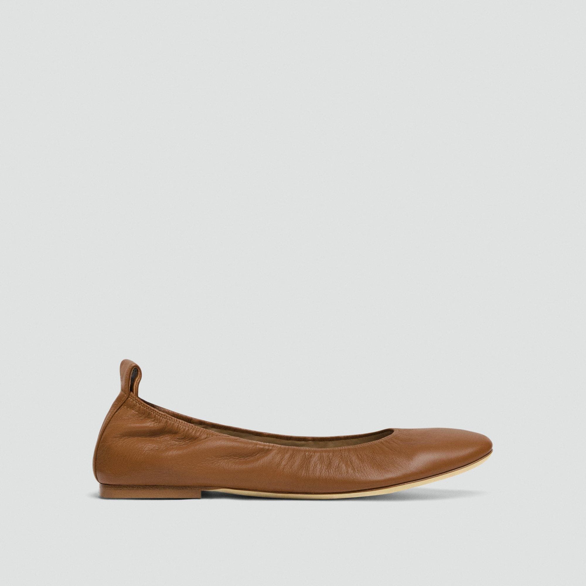 Ruched Ballet Flat in Smooth Leather
