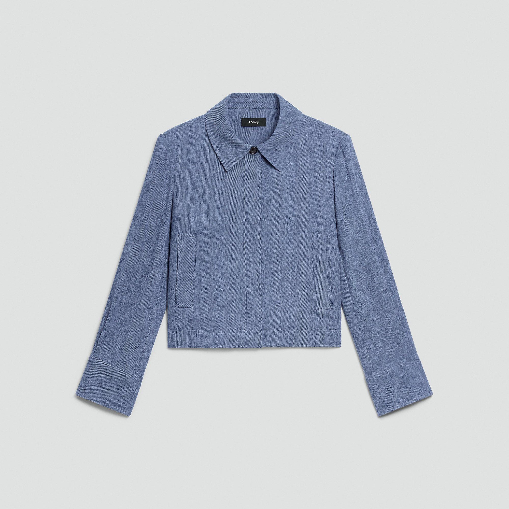 Cropped Shirt Jacket in Fluid Linen
