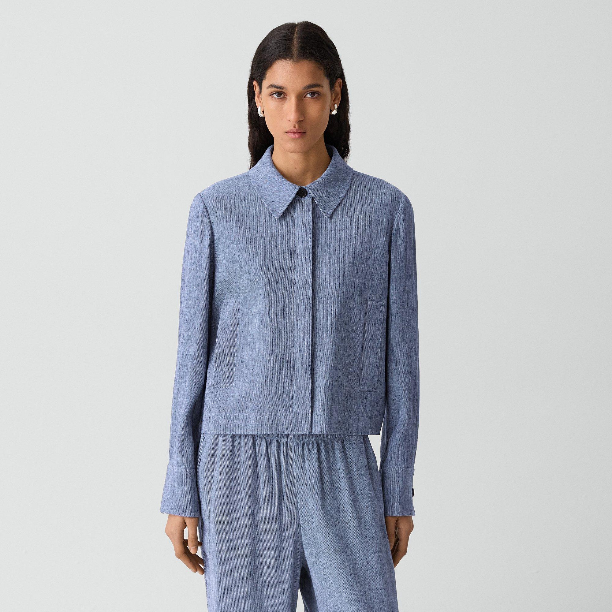 Cropped Shirt Jacket in Fluid Linen