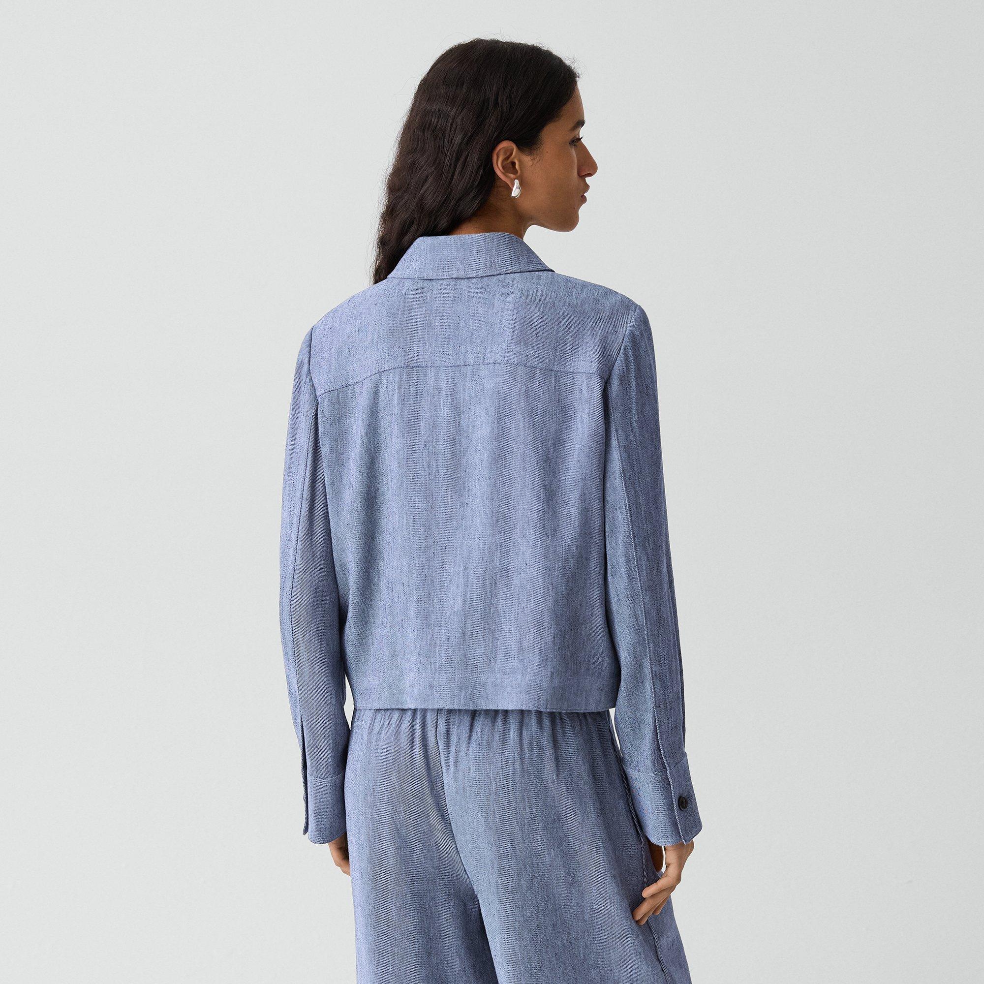Cropped Shirt Jacket in Fluid Linen