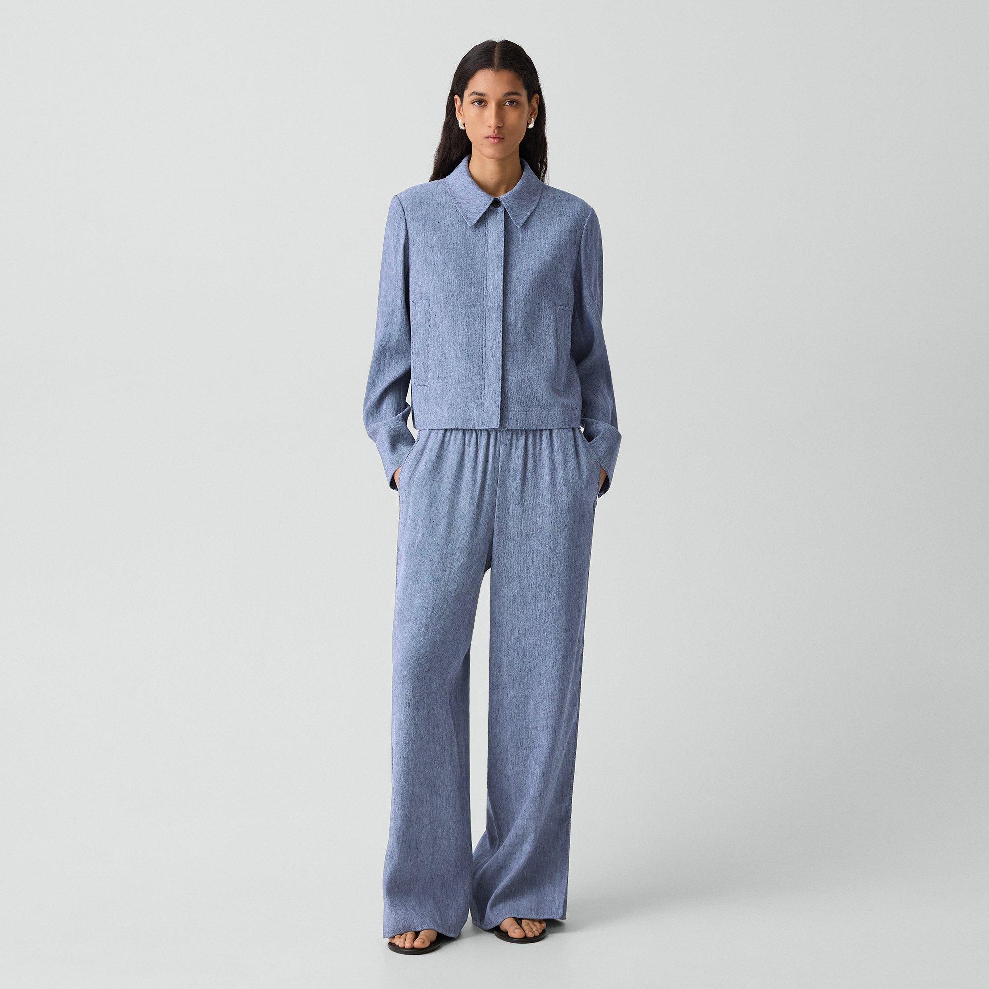 Cropped Shirt Jacket in Fluid Linen