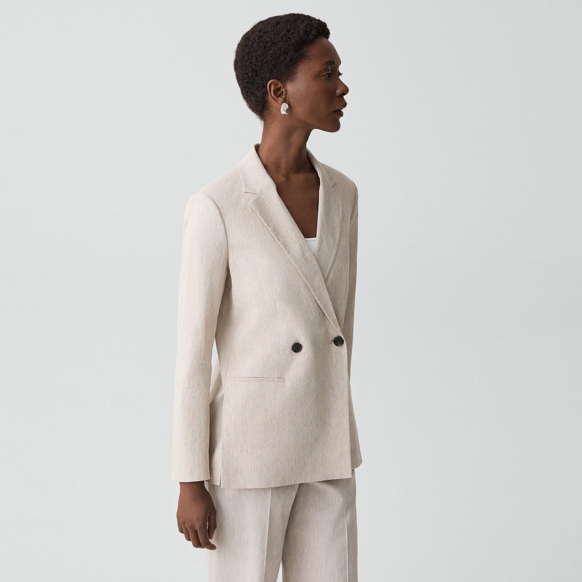 Vented Double-Breasted Blazer in Textured Linen