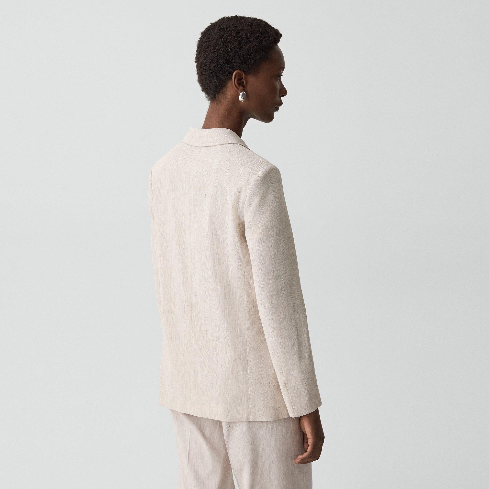 Vented Double-Breasted Blazer in Textured Linen