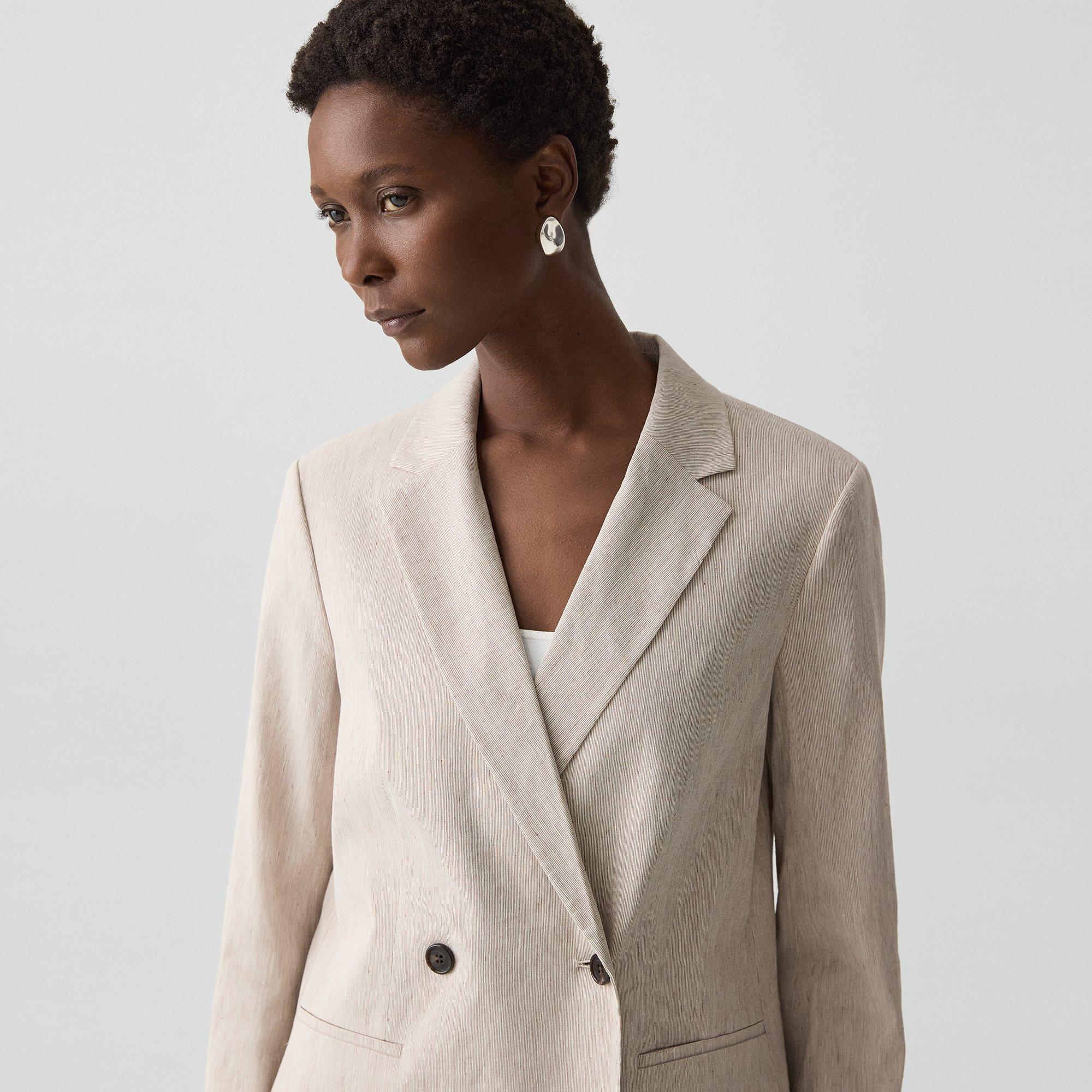 Vented Double-Breasted Blazer in Textured Linen