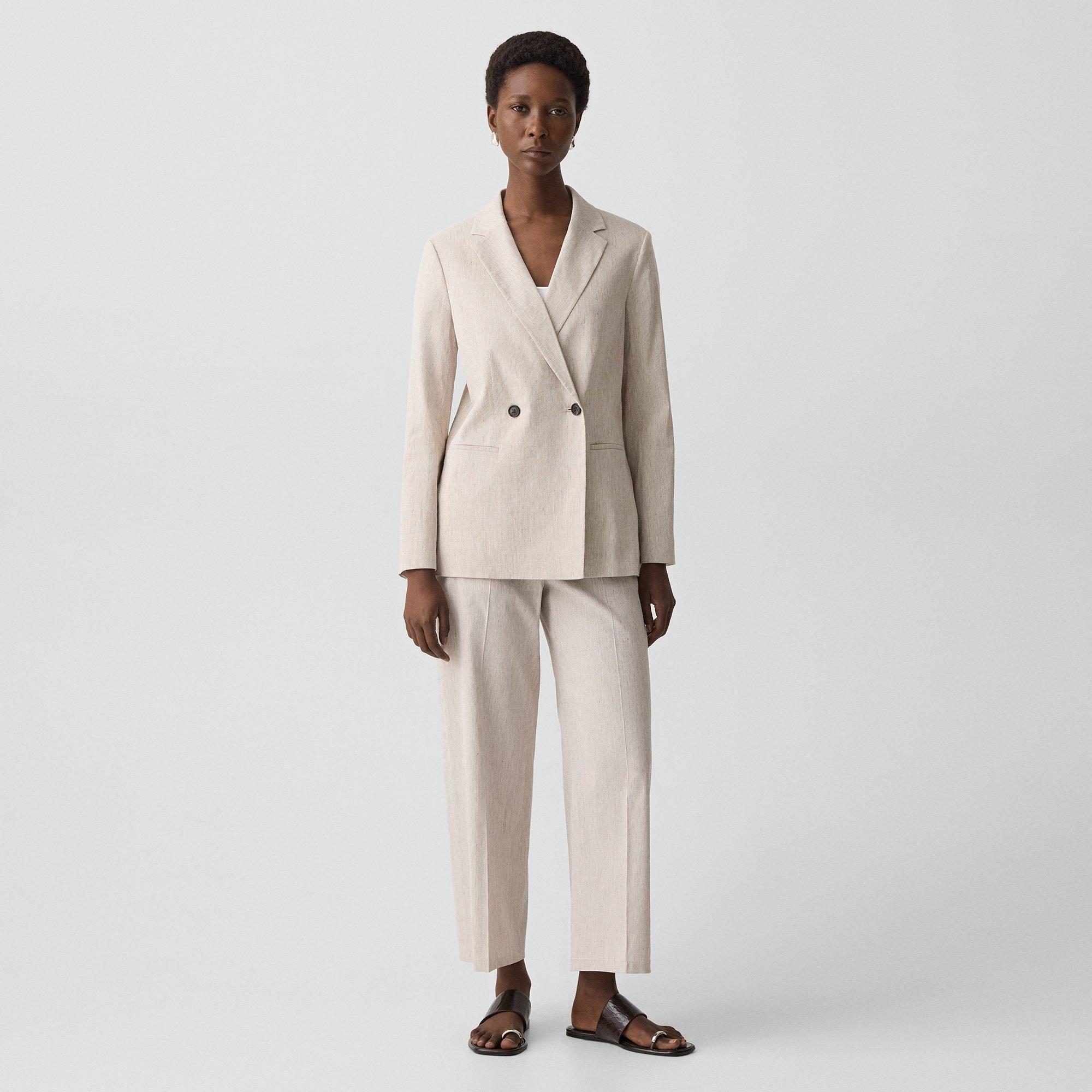 Vented Double-Breasted Blazer in Textured Linen