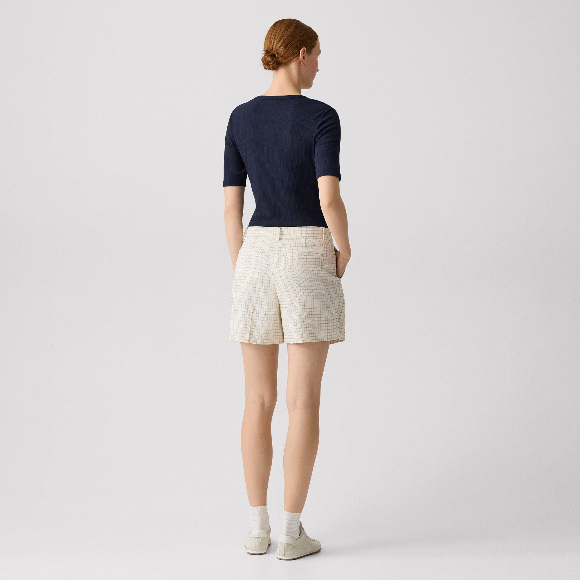 Fluid Pleat Short in Linen Check