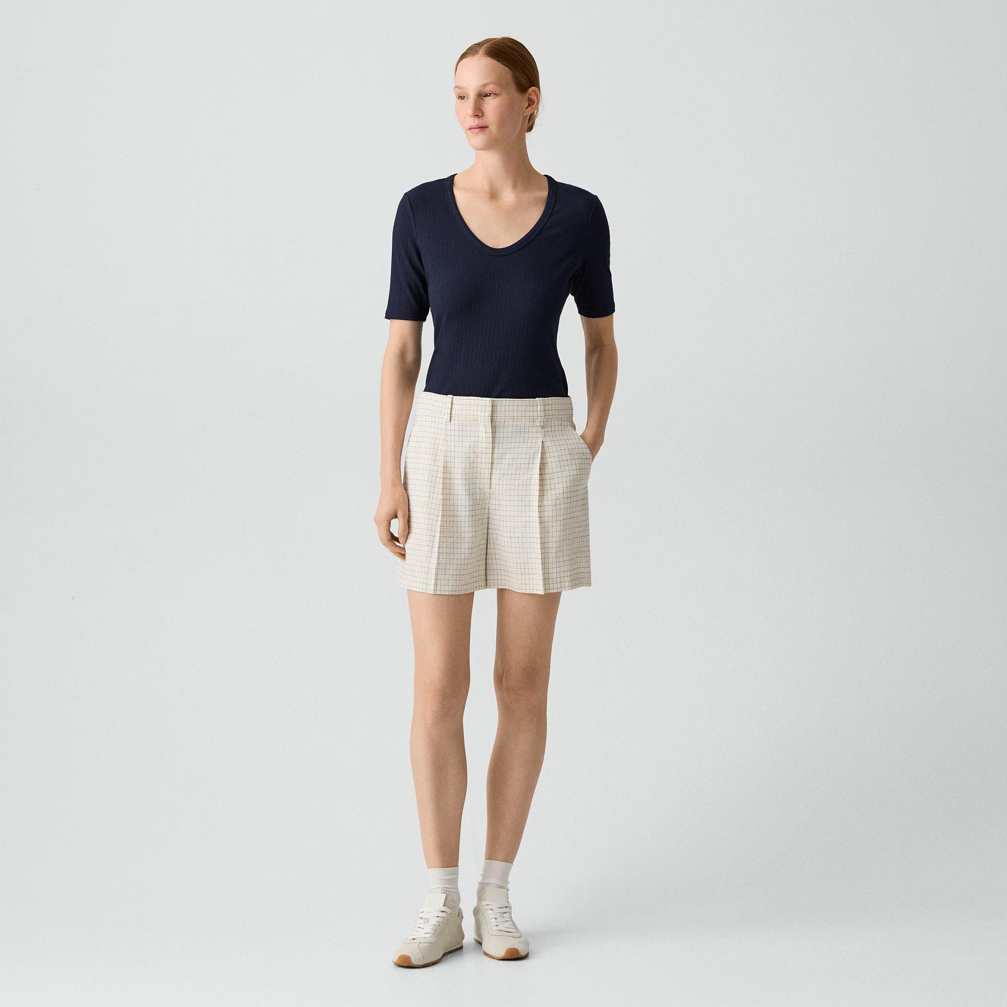 Fluid Pleat Short in Linen Check