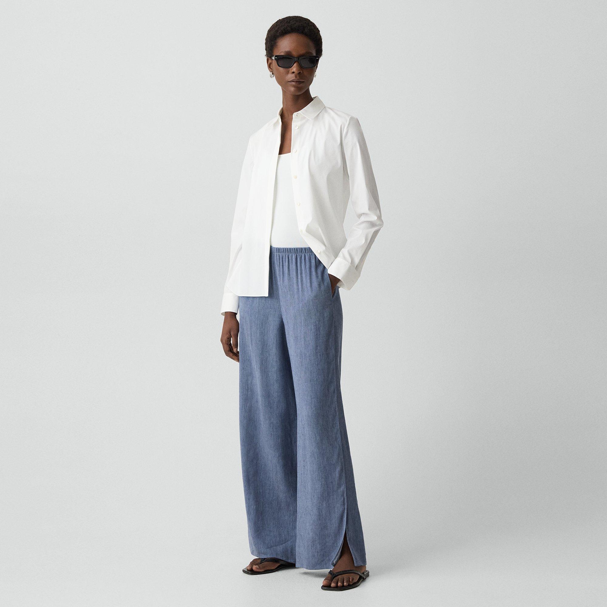 Vented Pull-On Pant in Fluid Linen