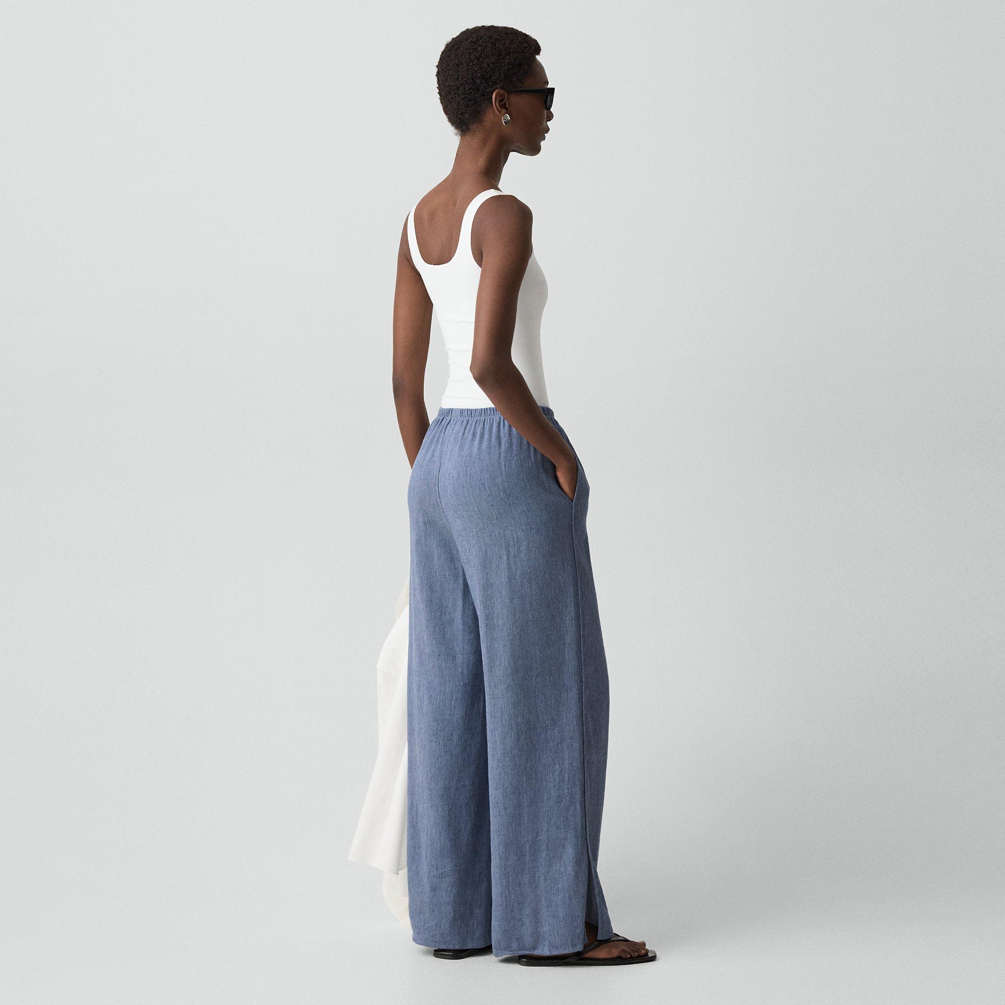 Vented Pull-On Pant in Fluid Linen