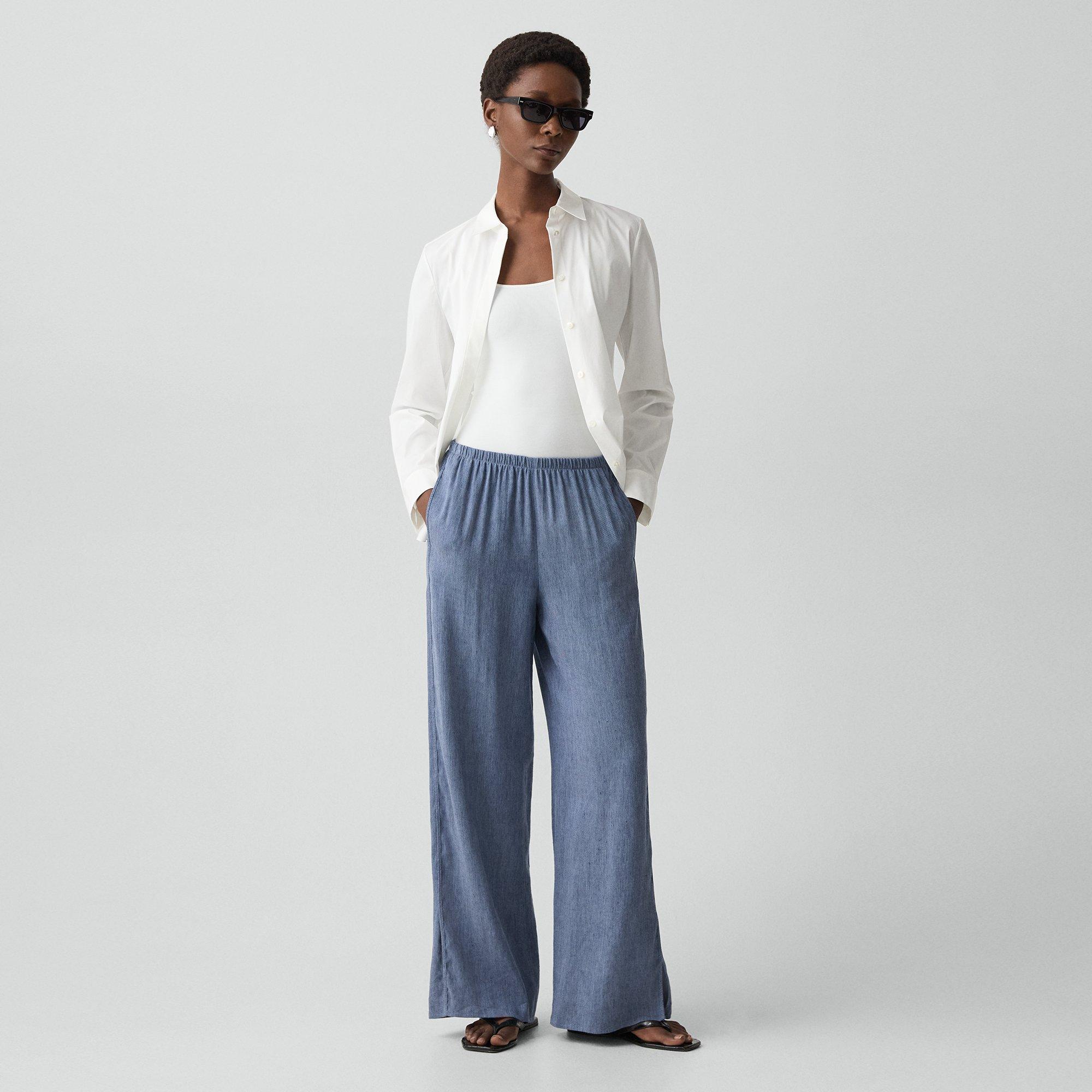 Vented Pull-On Pant in Fluid Linen