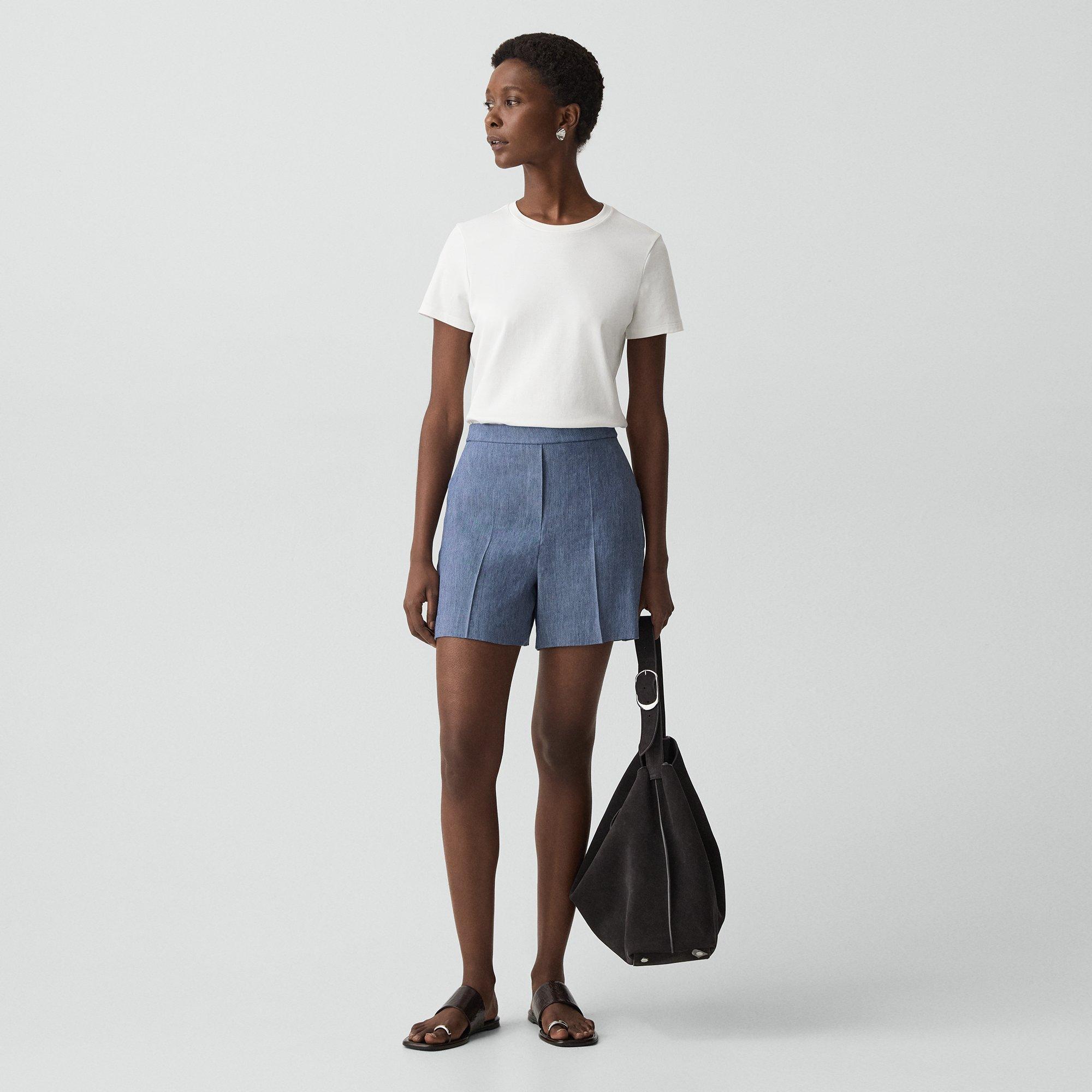Wide-Leg Pull-On Short in Fluid Linen