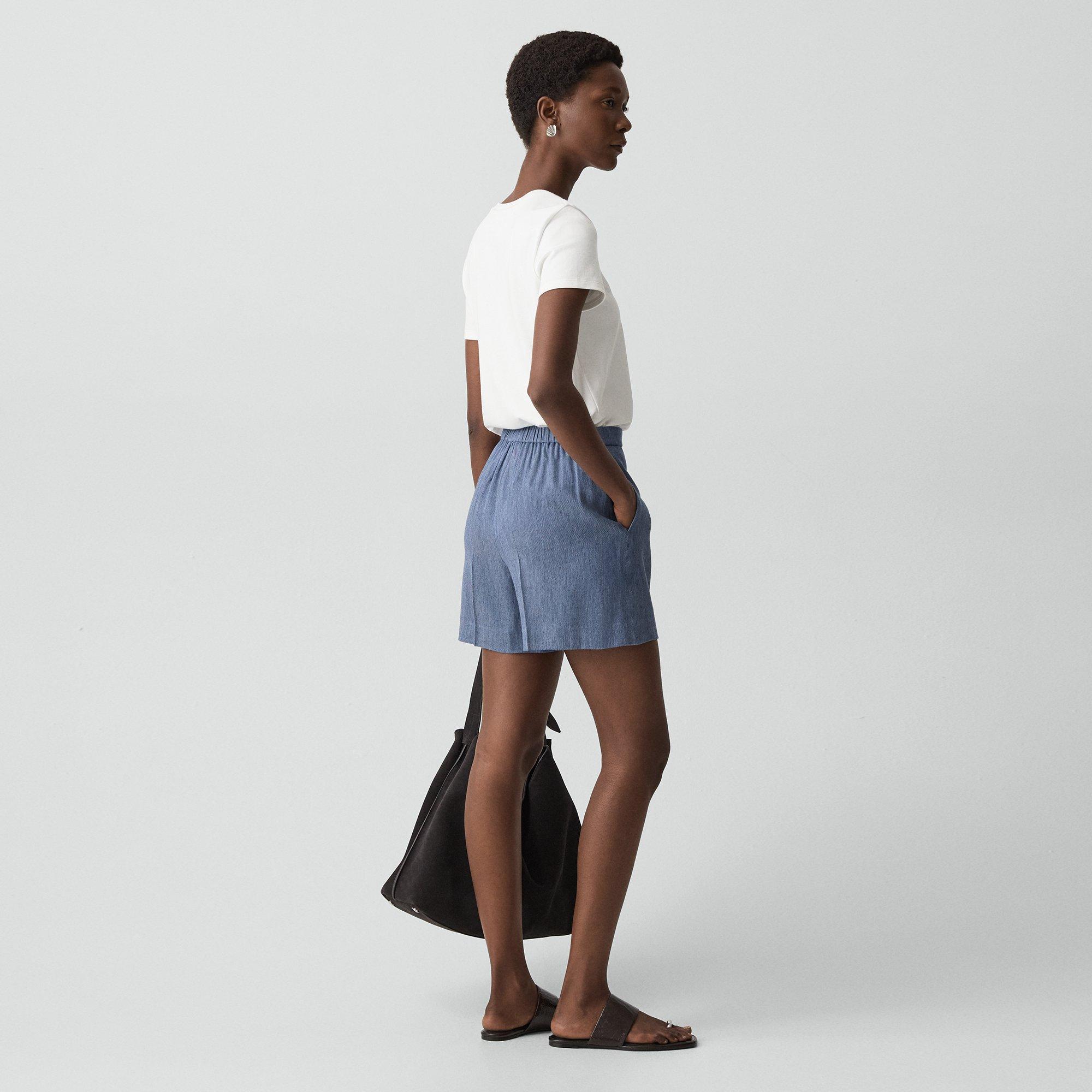 Wide-Leg Pull-On Short in Fluid Linen