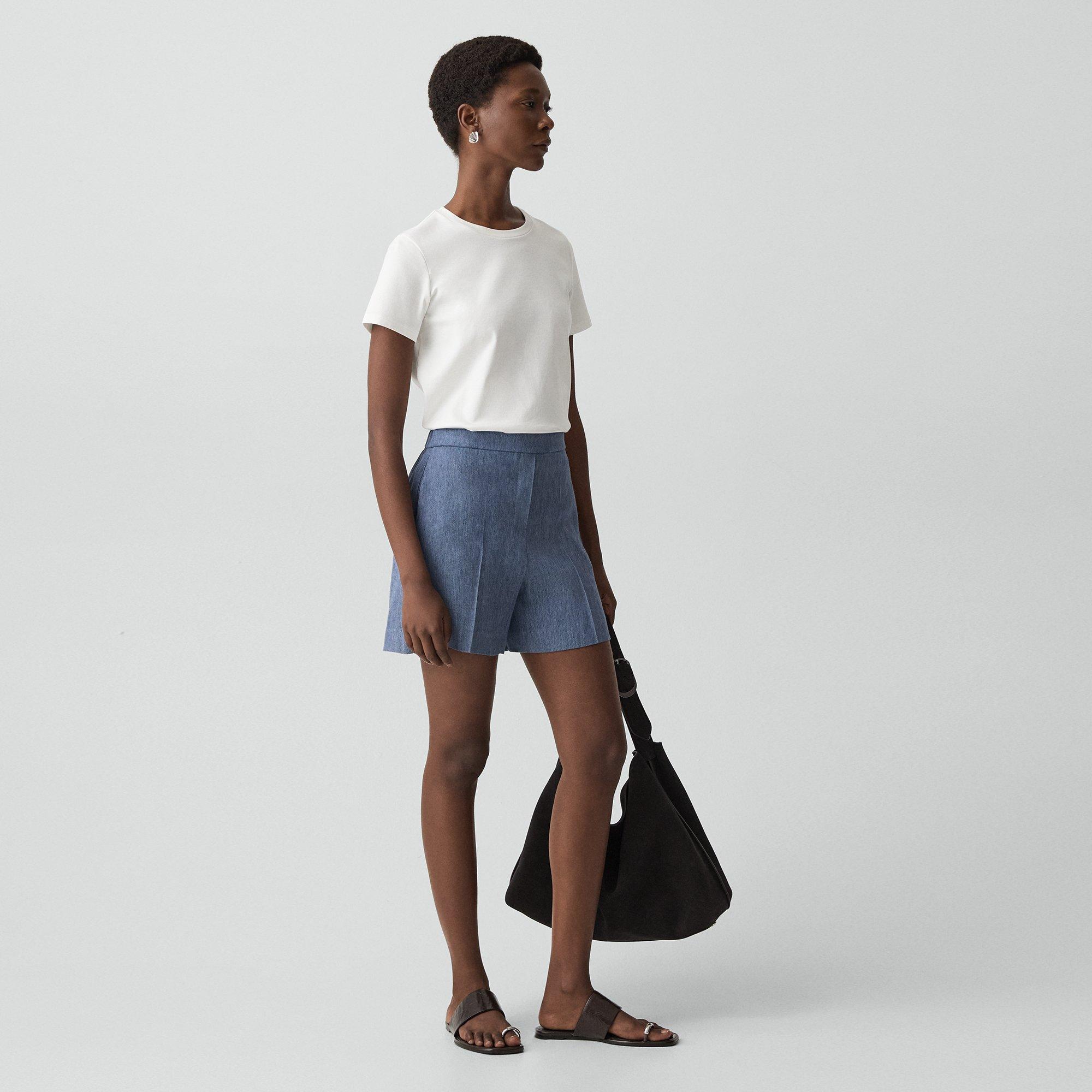 Wide-Leg Pull-On Short in Fluid Linen