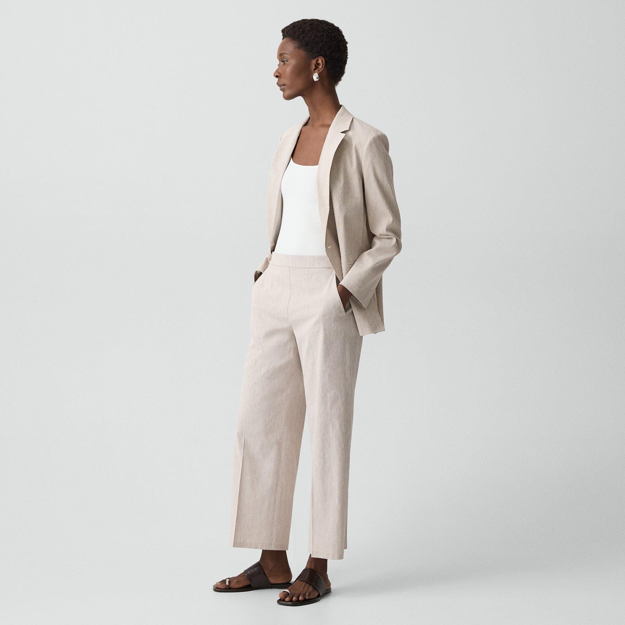 Classic Straight Pull-On Pant in Textured Linen