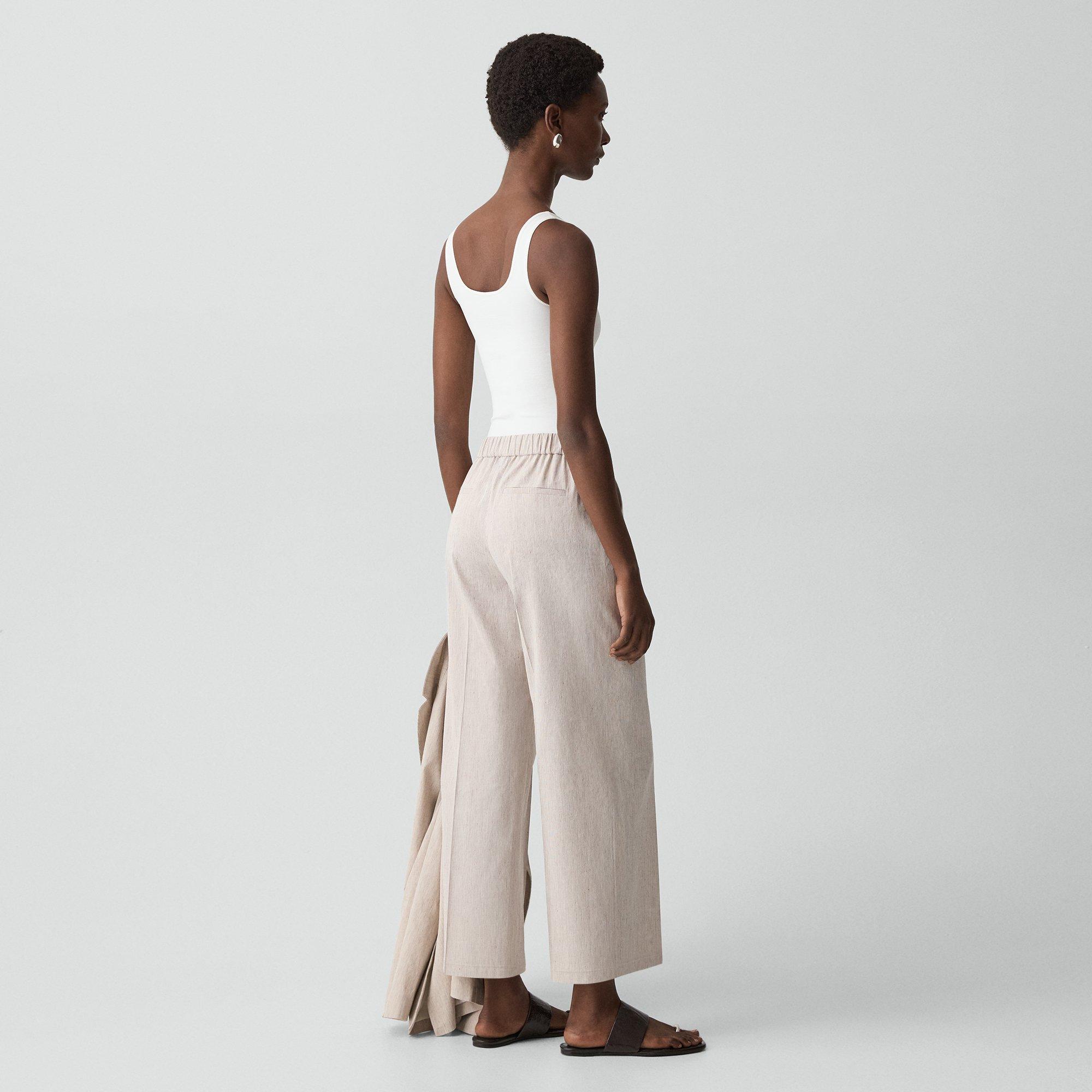 Classic Straight Pull-On Pant in Textured Linen