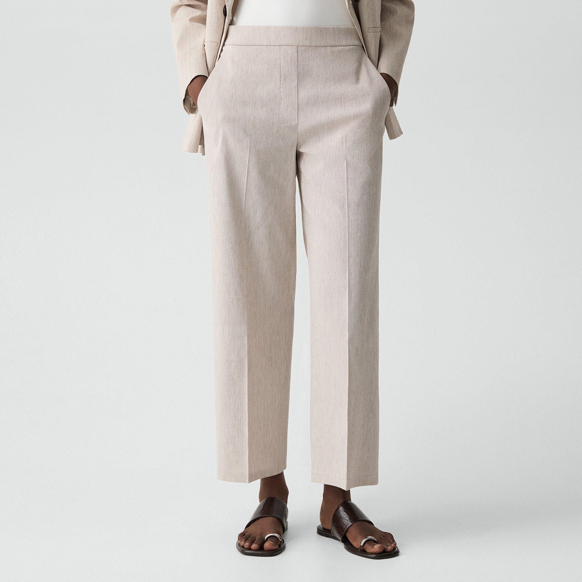 Classic Straight Pull-On Pant in Textured Linen