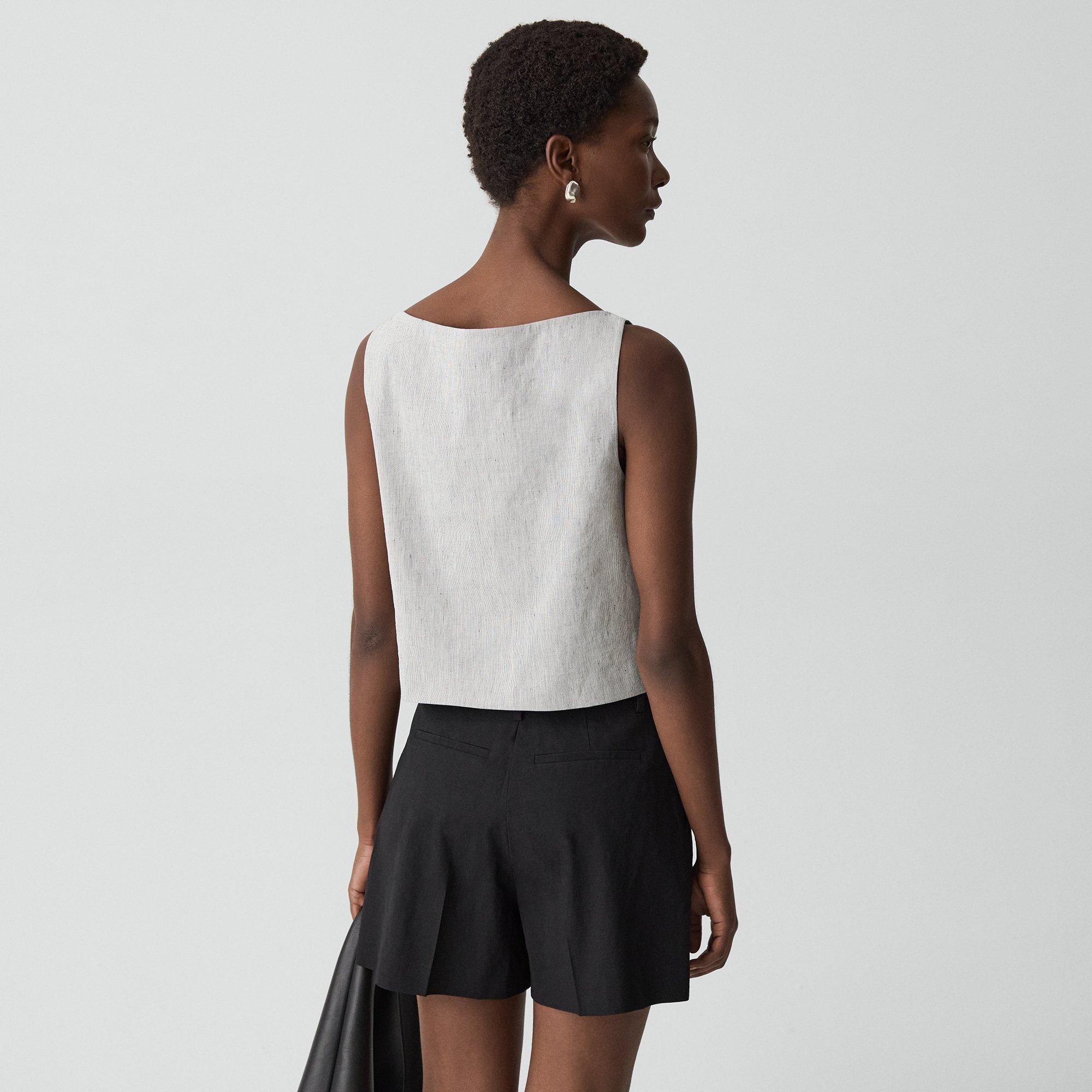 Sleeveless Boatneck Top in Textured Linen