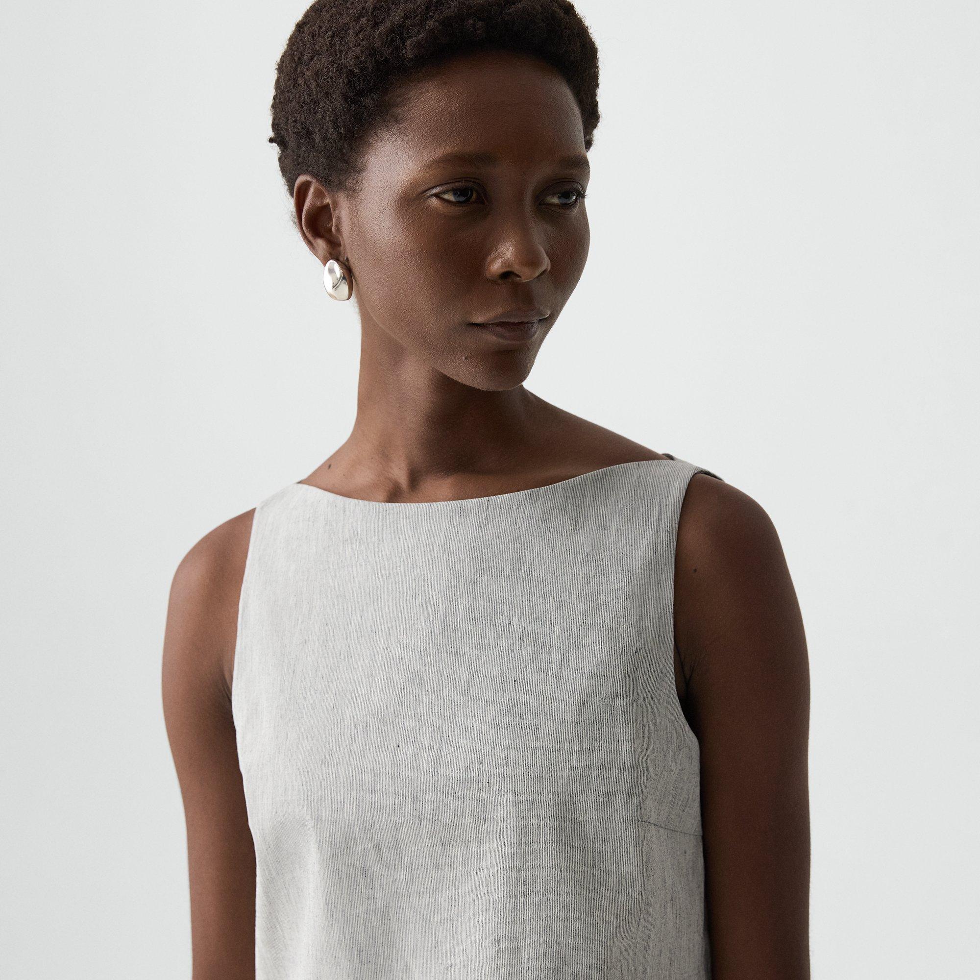 Sleeveless Boatneck Top in Textured Linen