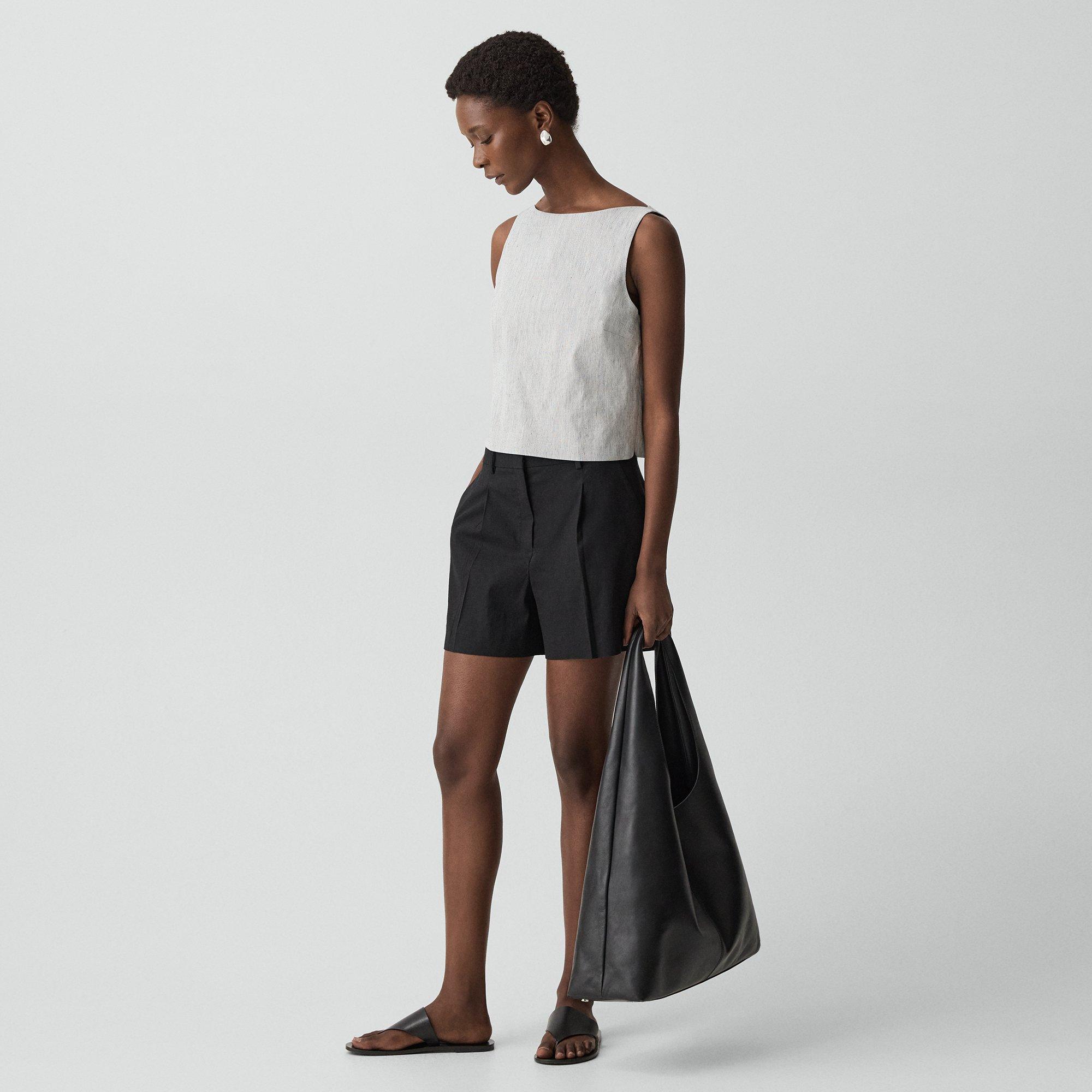 Sleeveless Boatneck Top in Textured Linen