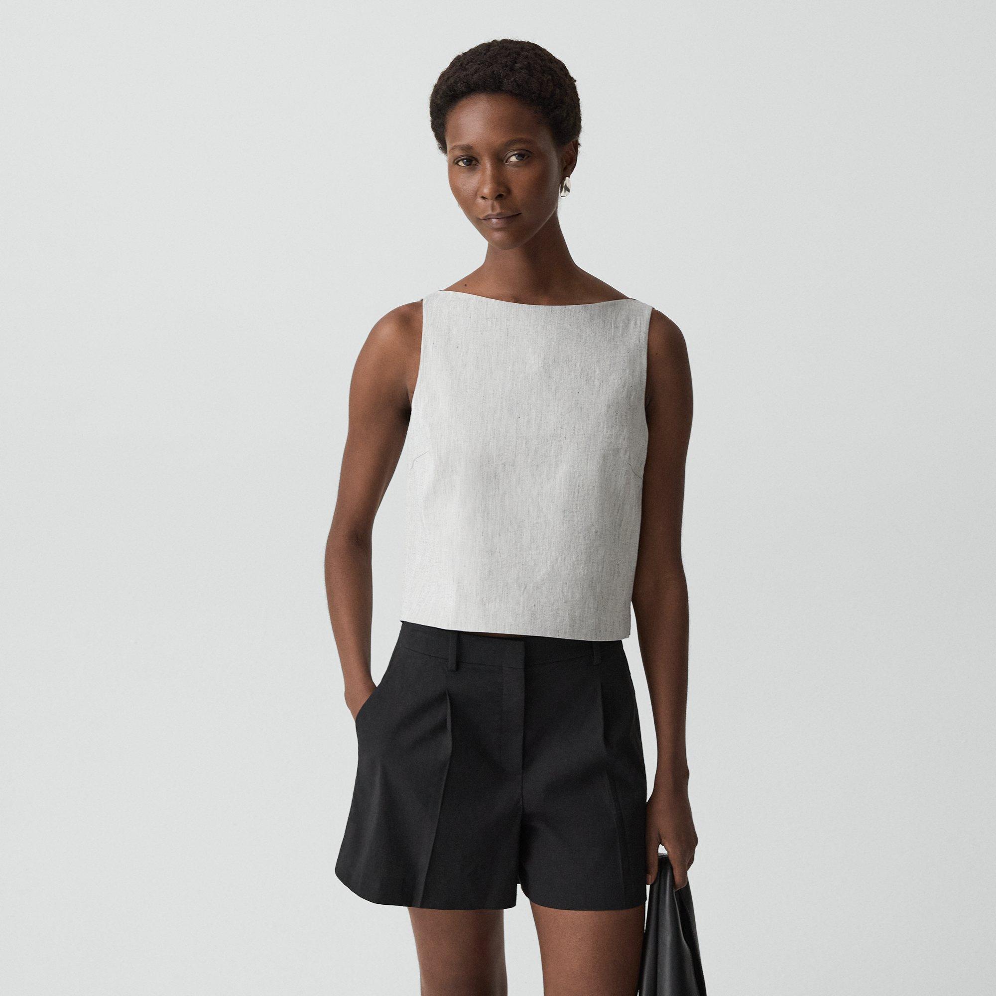 Sleeveless Boatneck Top in Textured Linen