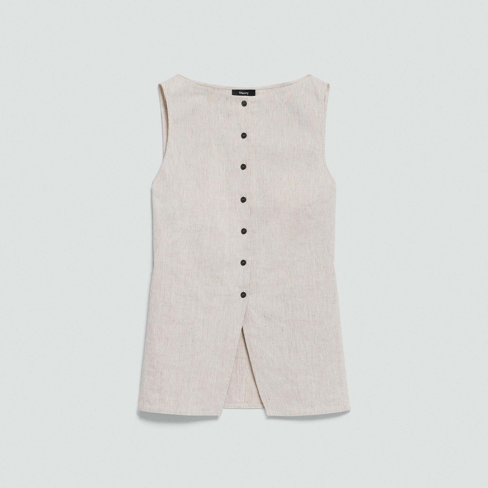 Boatneck Cutaway Top in Textured Linen from Theory - $295