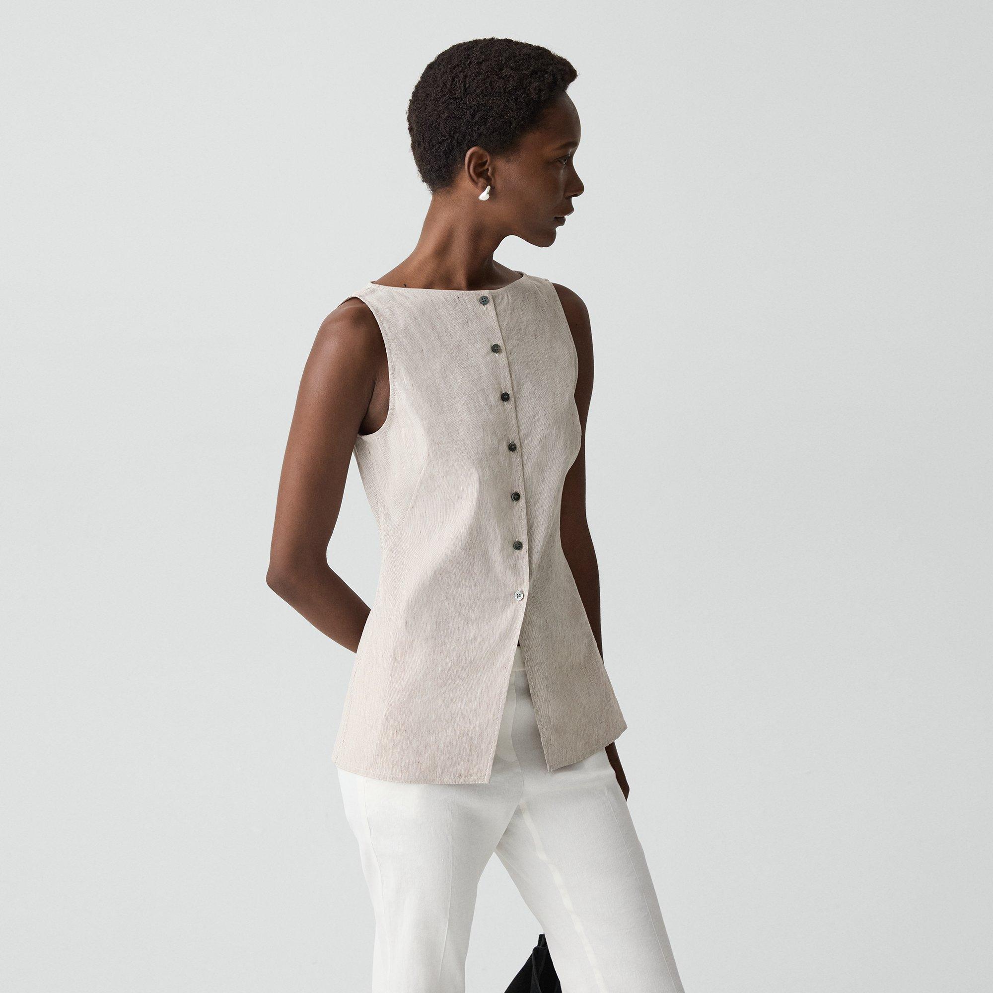 Boatneck Cutaway Top in Textured Linen