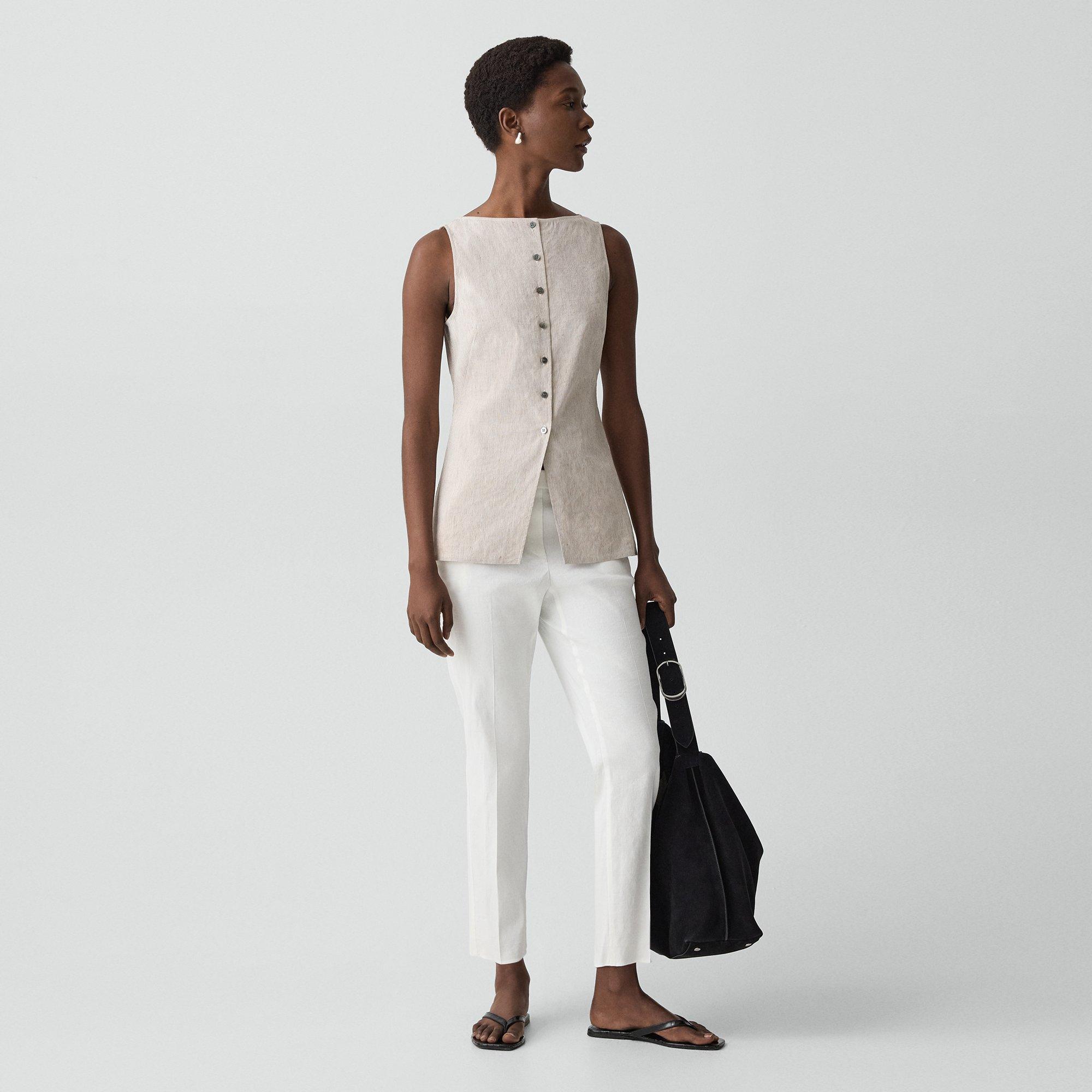 Boatneck Cutaway Top in Textured Linen