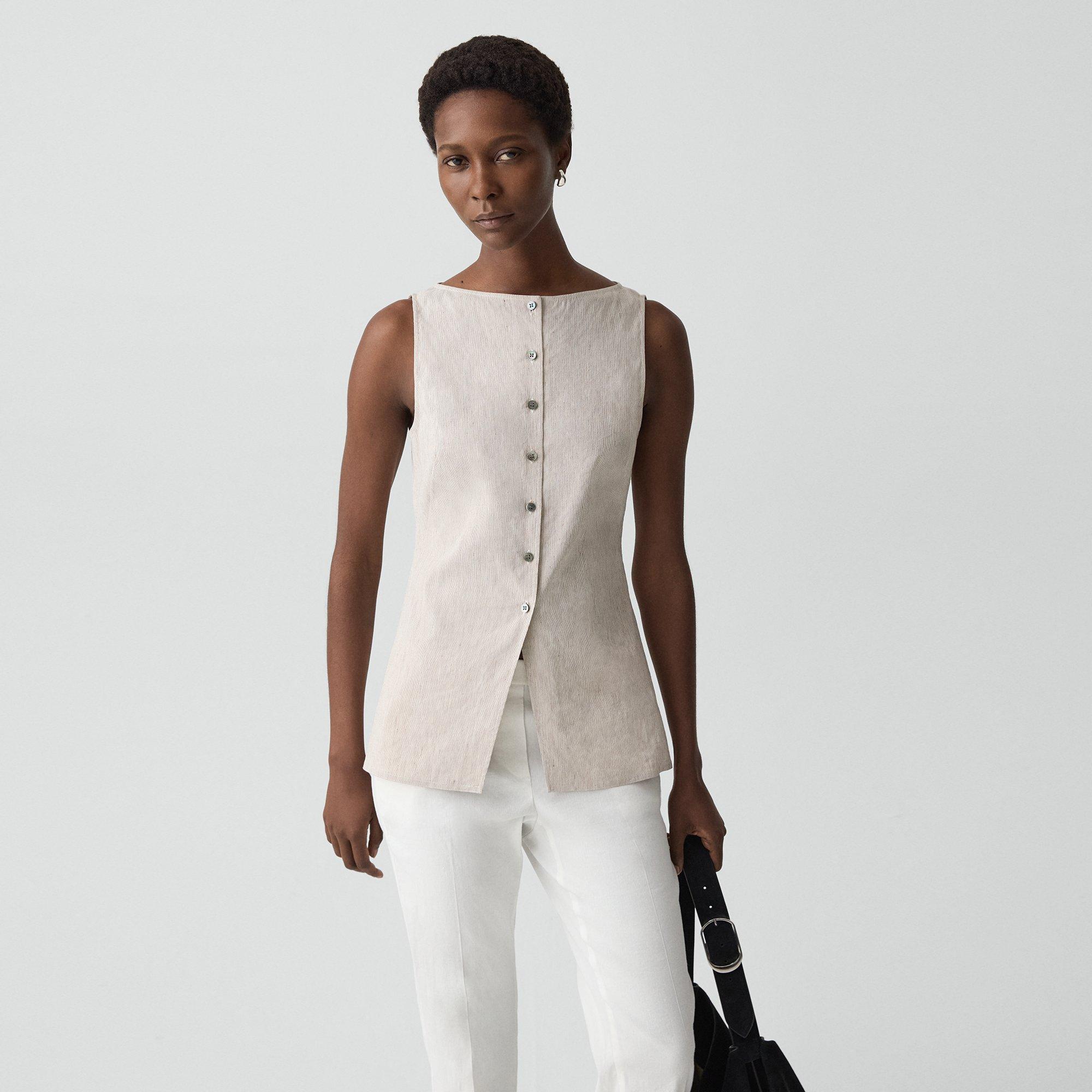 Boatneck Cutaway Top in Textured Linen