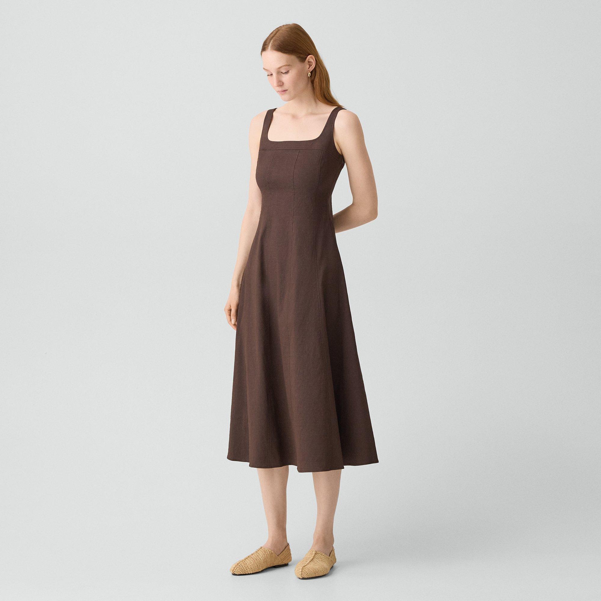 Seamed Square Neck Dress in Good Linen