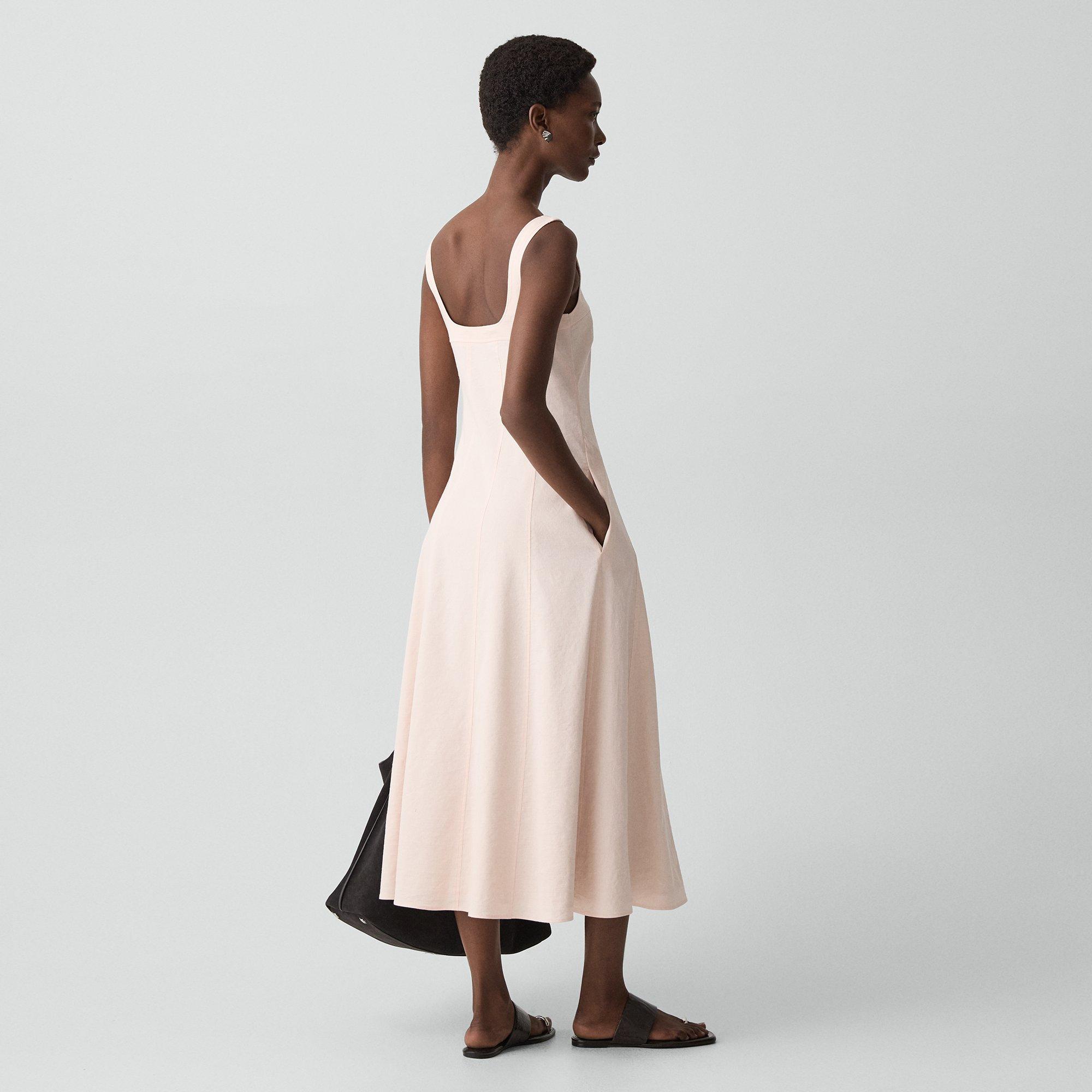 Seamed Square Neck Dress in Good Linen