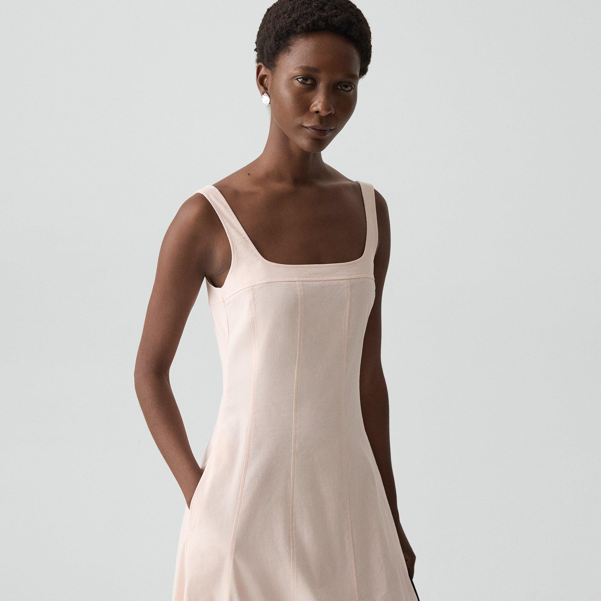 Seamed Square Neck Dress in Good Linen