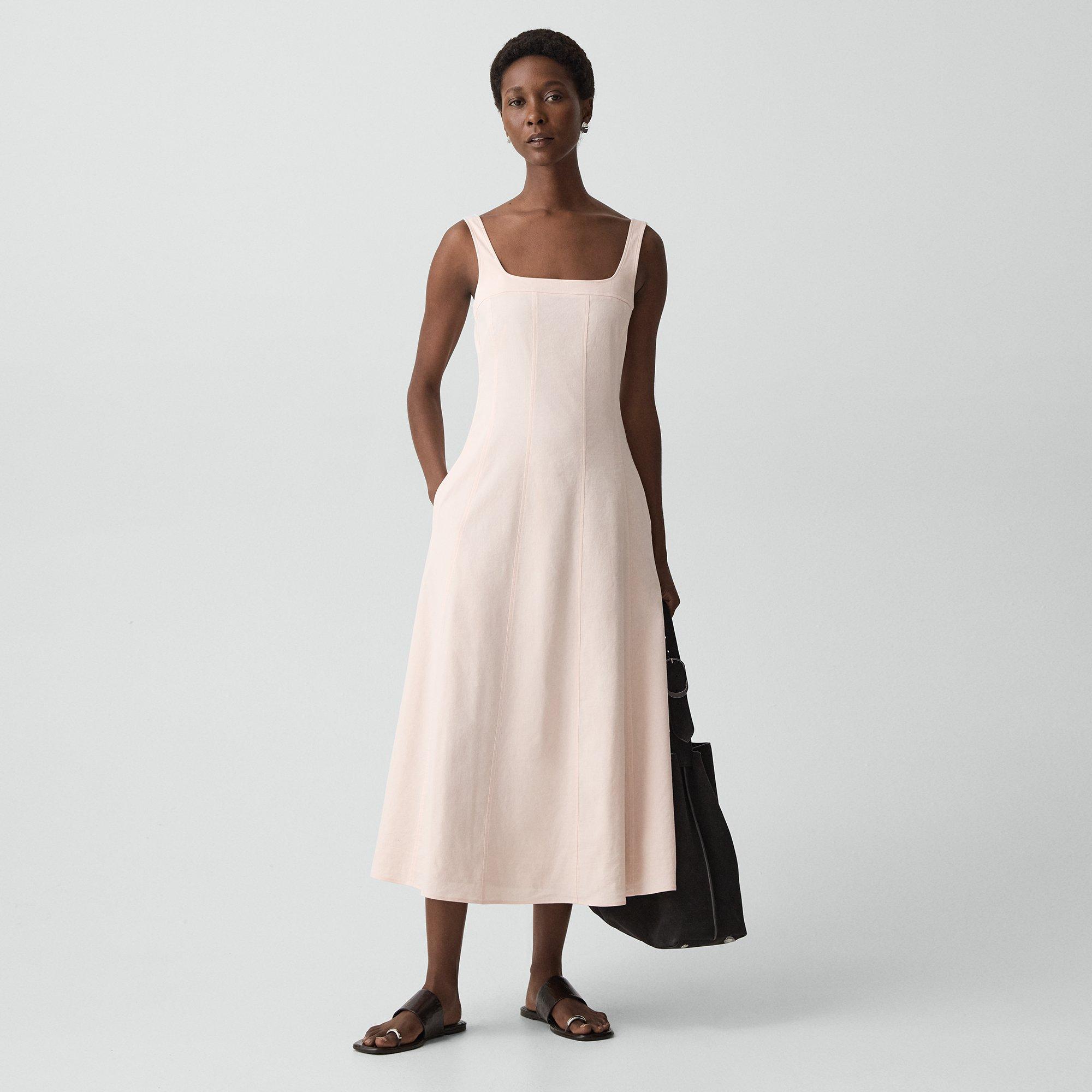 Seamed Square Neck Dress in Good Linen