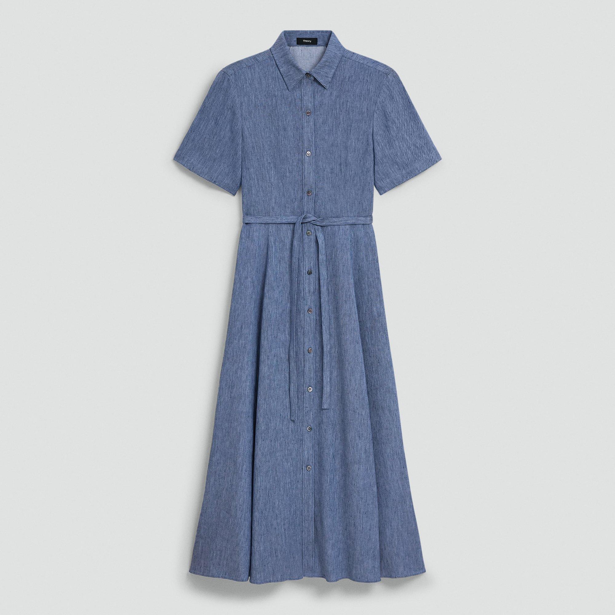 Belted Shirt Dress in Fluid Linen from Theory - $495