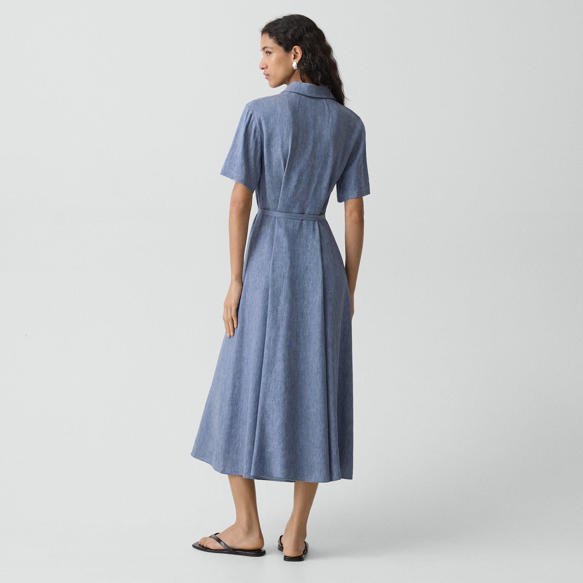 Belted Shirt Dress in Fluid Linen