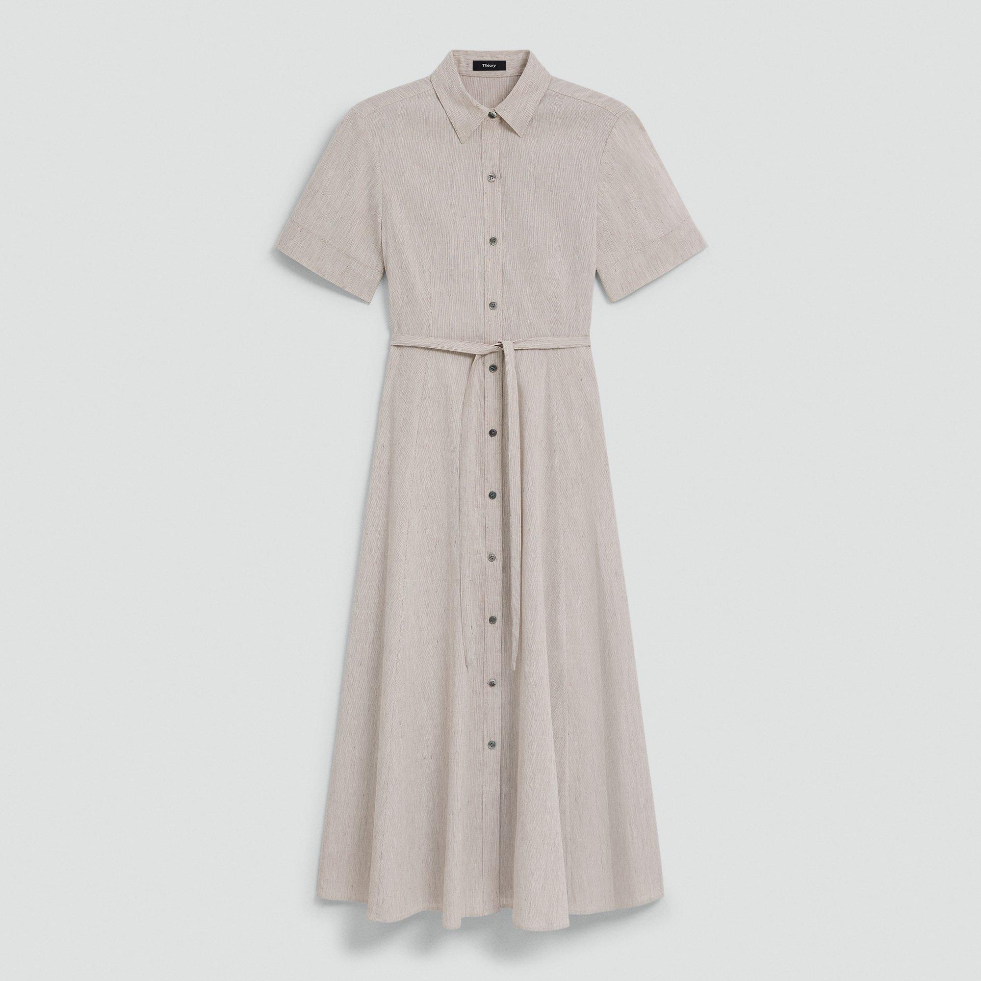 Belted Shirt Dress in Textured Linen