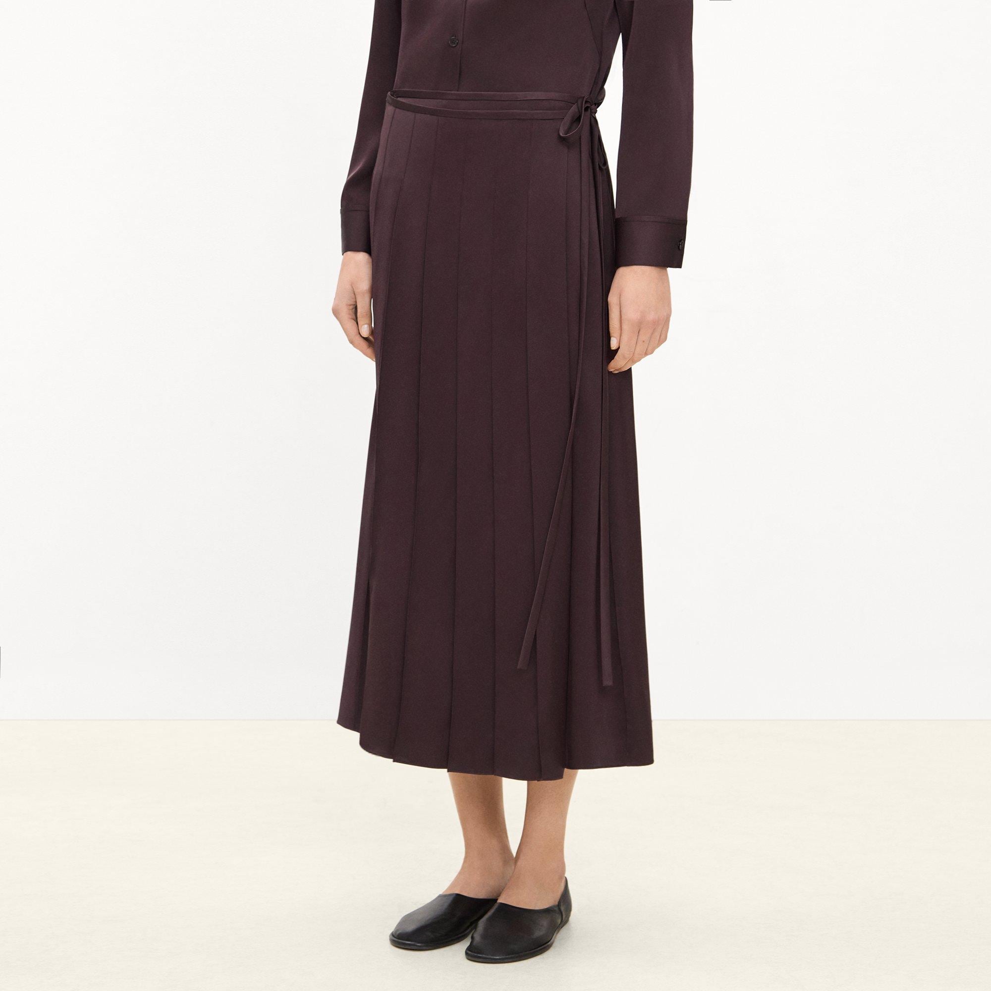 Pleated Wrap Skirt in Satin