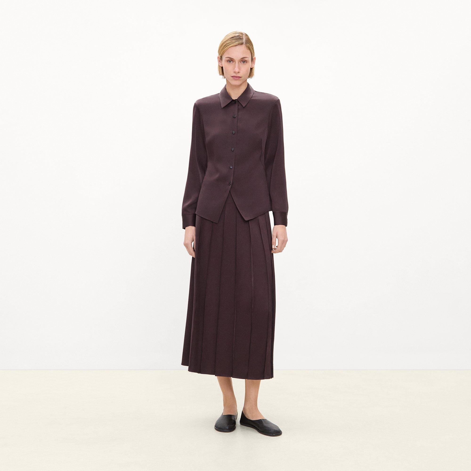 Pleated Wrap Skirt in Satin