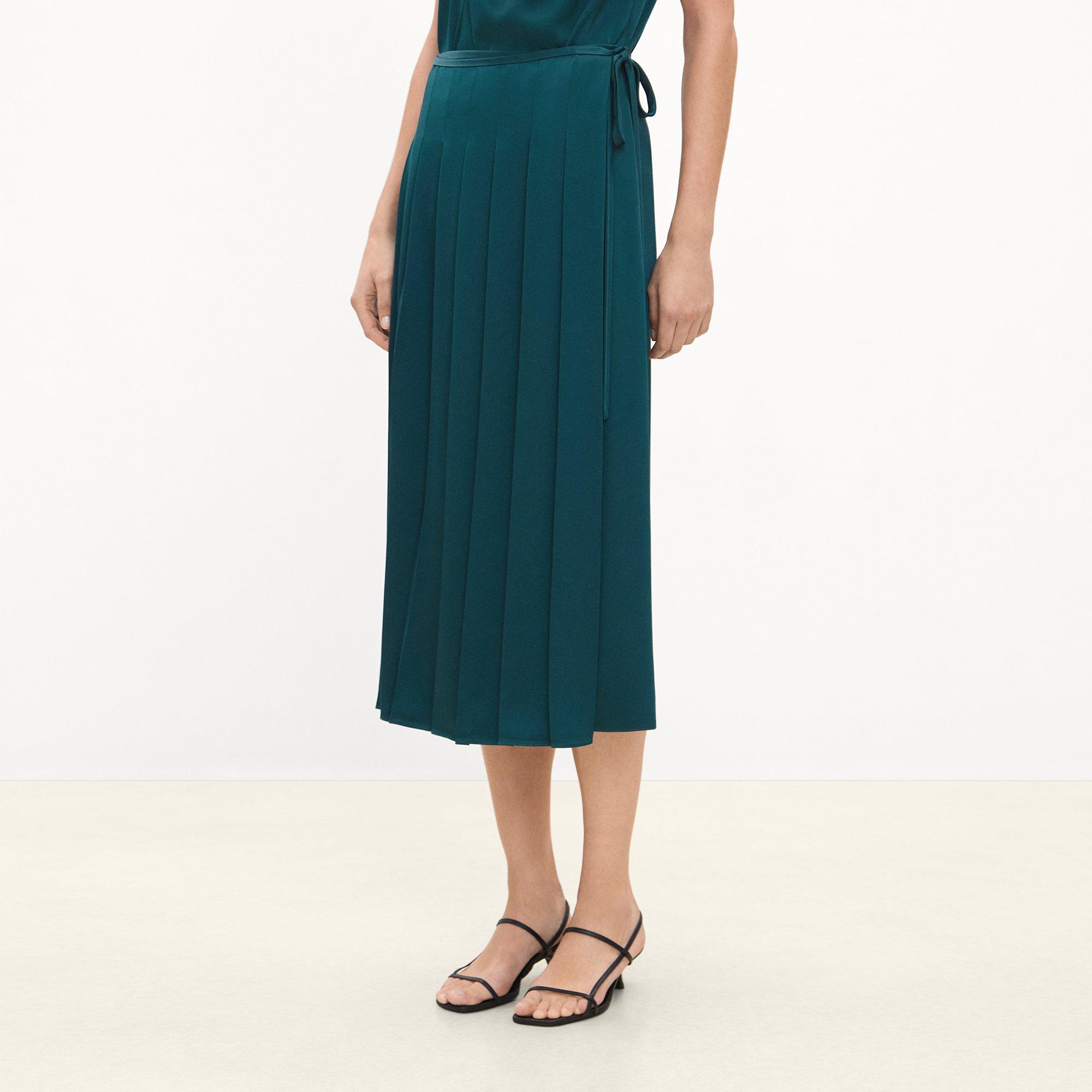 Pleated Wrap Skirt in Satin