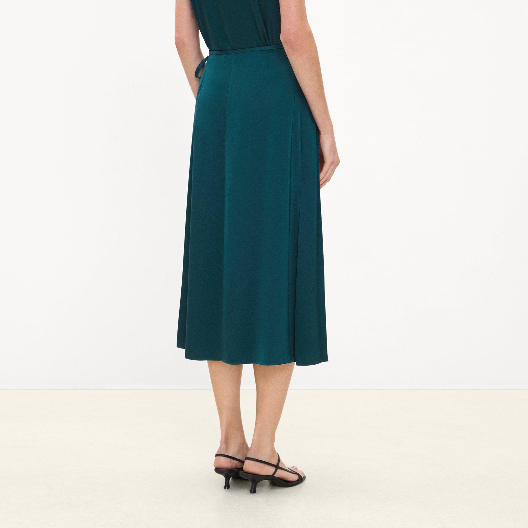Pleated Wrap Skirt in Satin