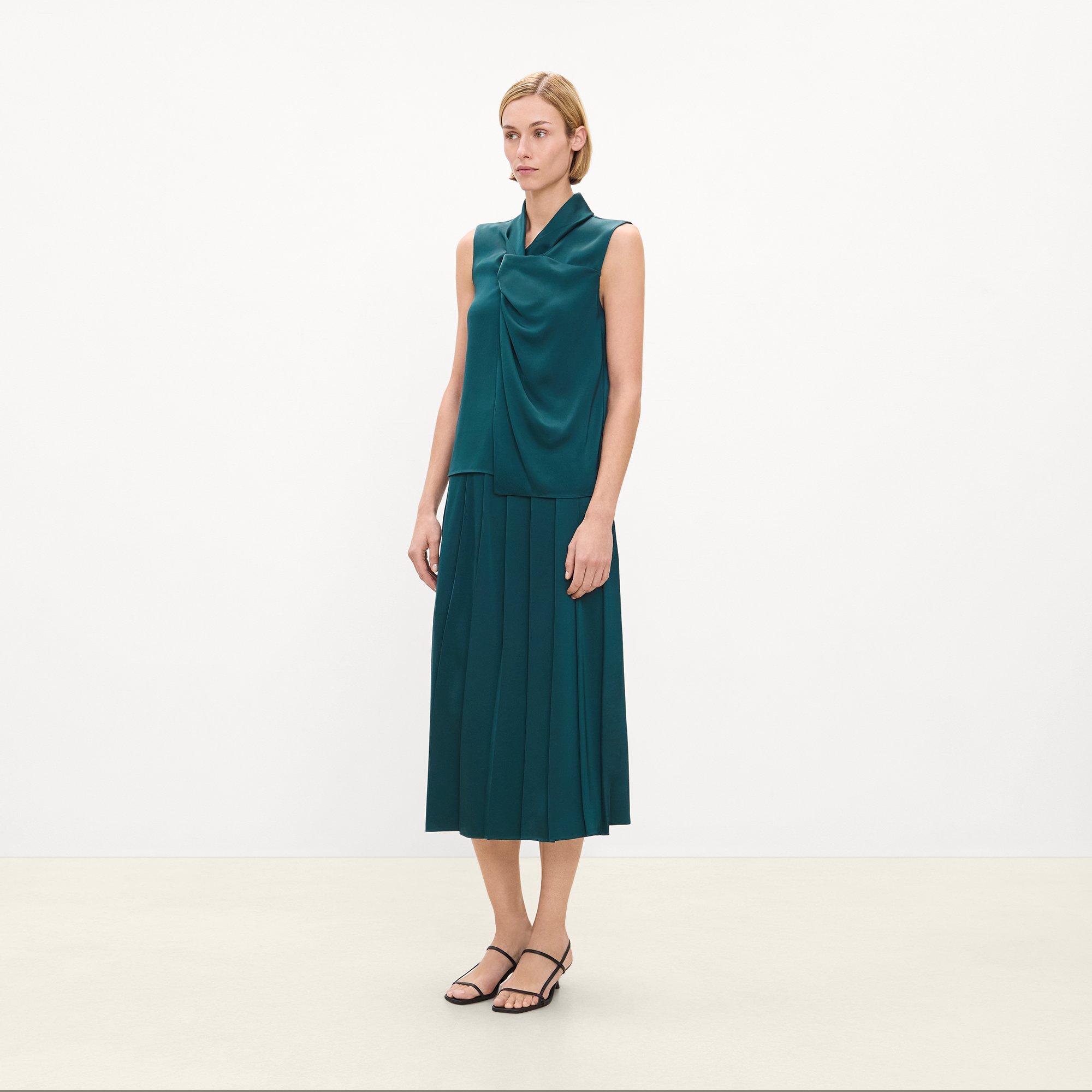 Pleated Wrap Skirt in Satin