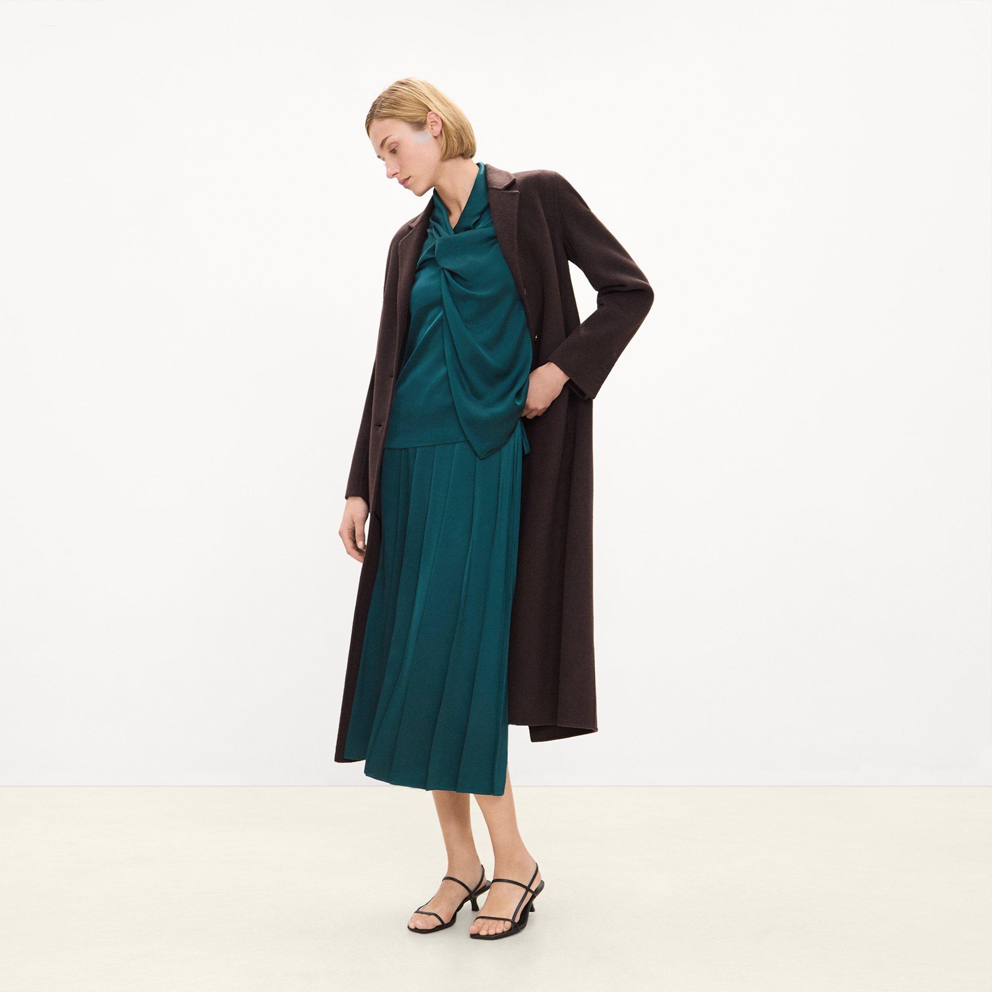 Pleated Wrap Skirt in Satin