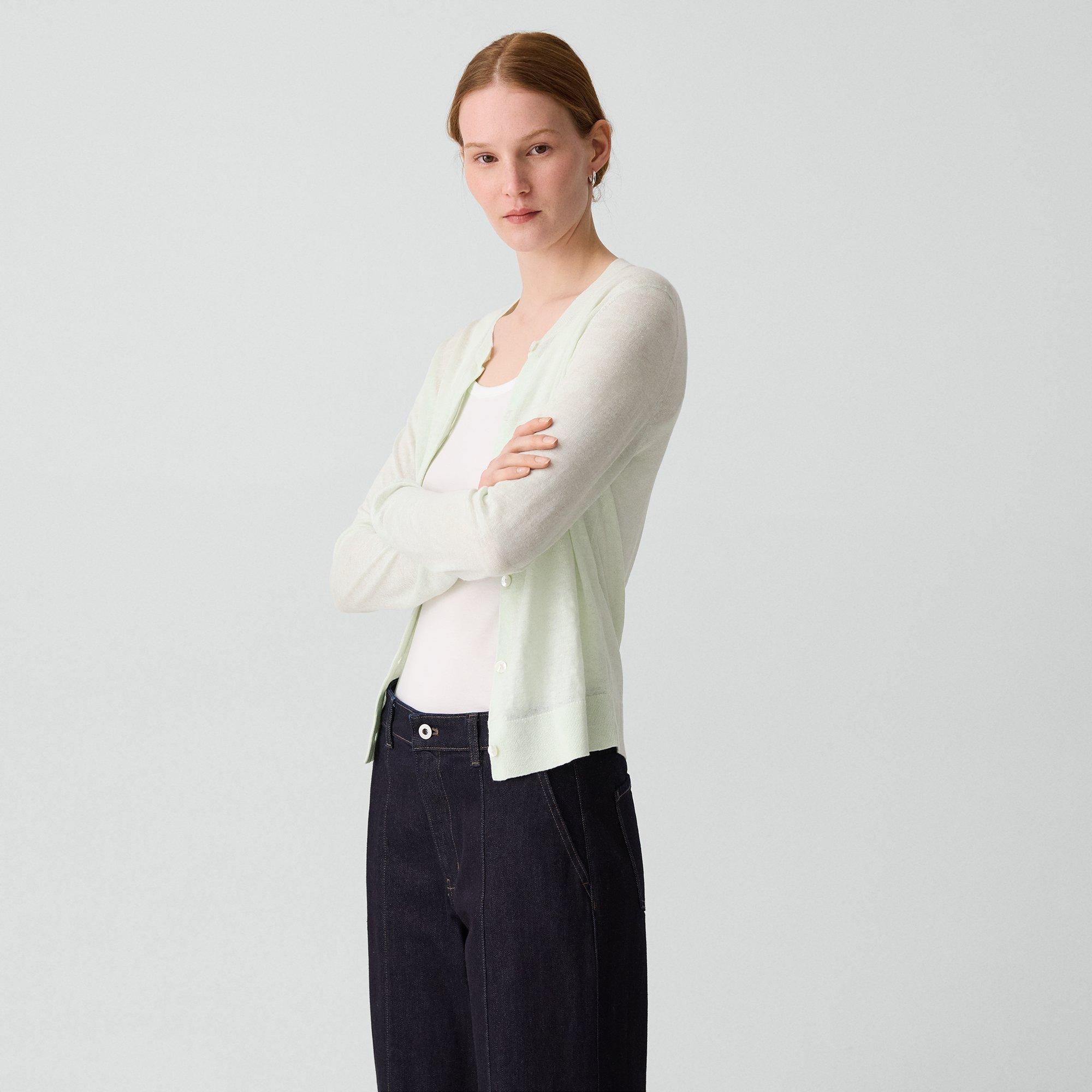 Crewneck Cardigan in Linen Knit