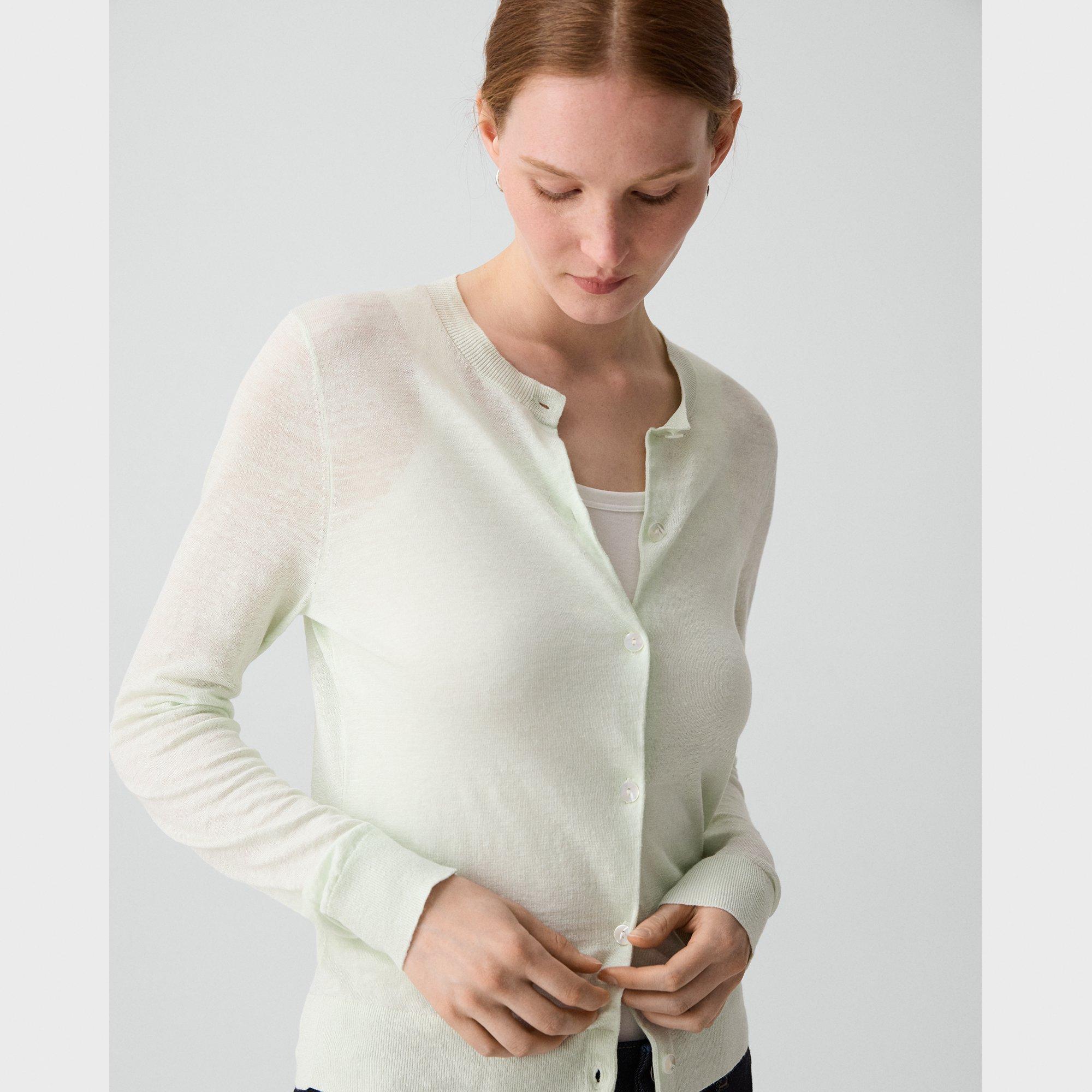 Crewneck Cardigan in Linen Knit