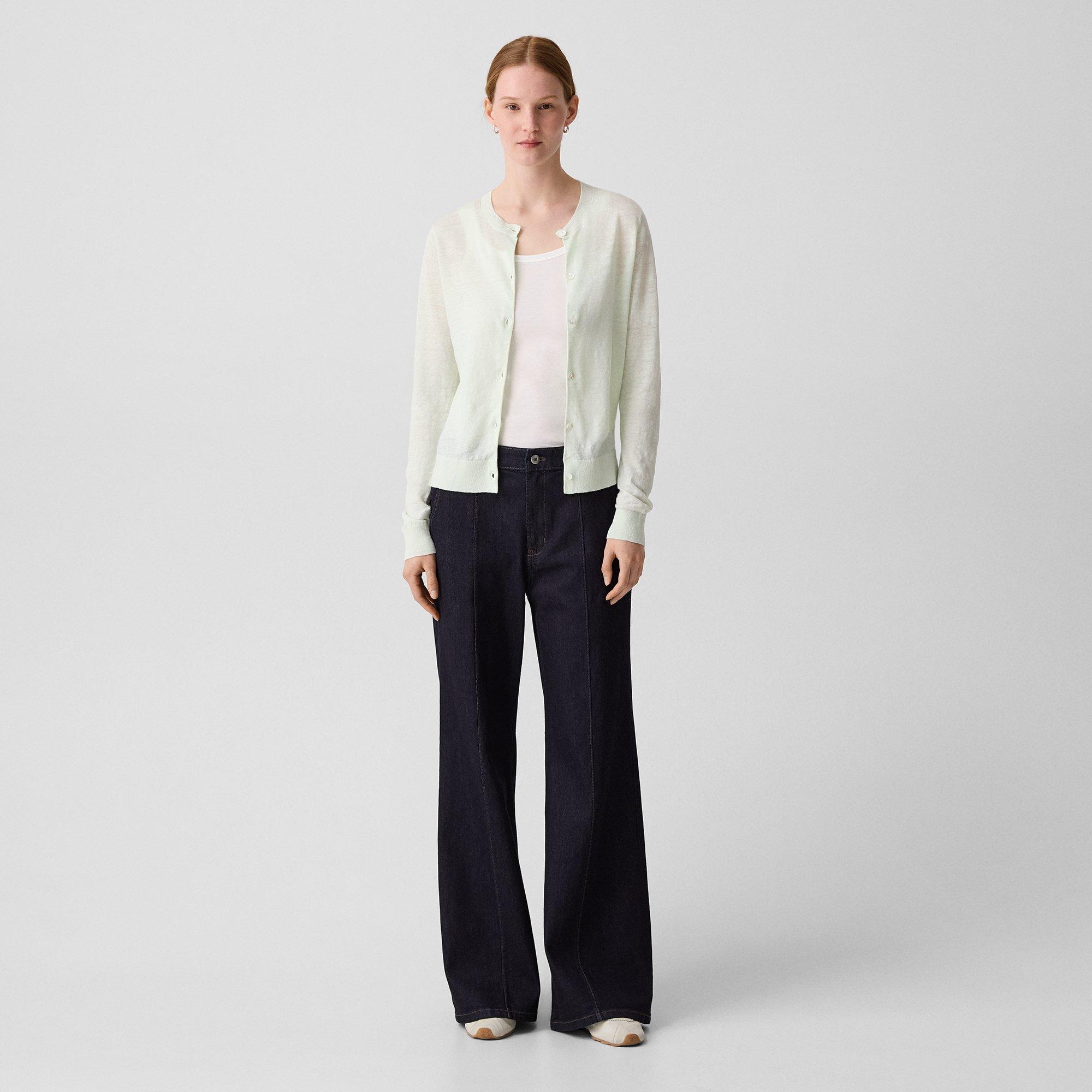 Crewneck Cardigan in Linen Knit