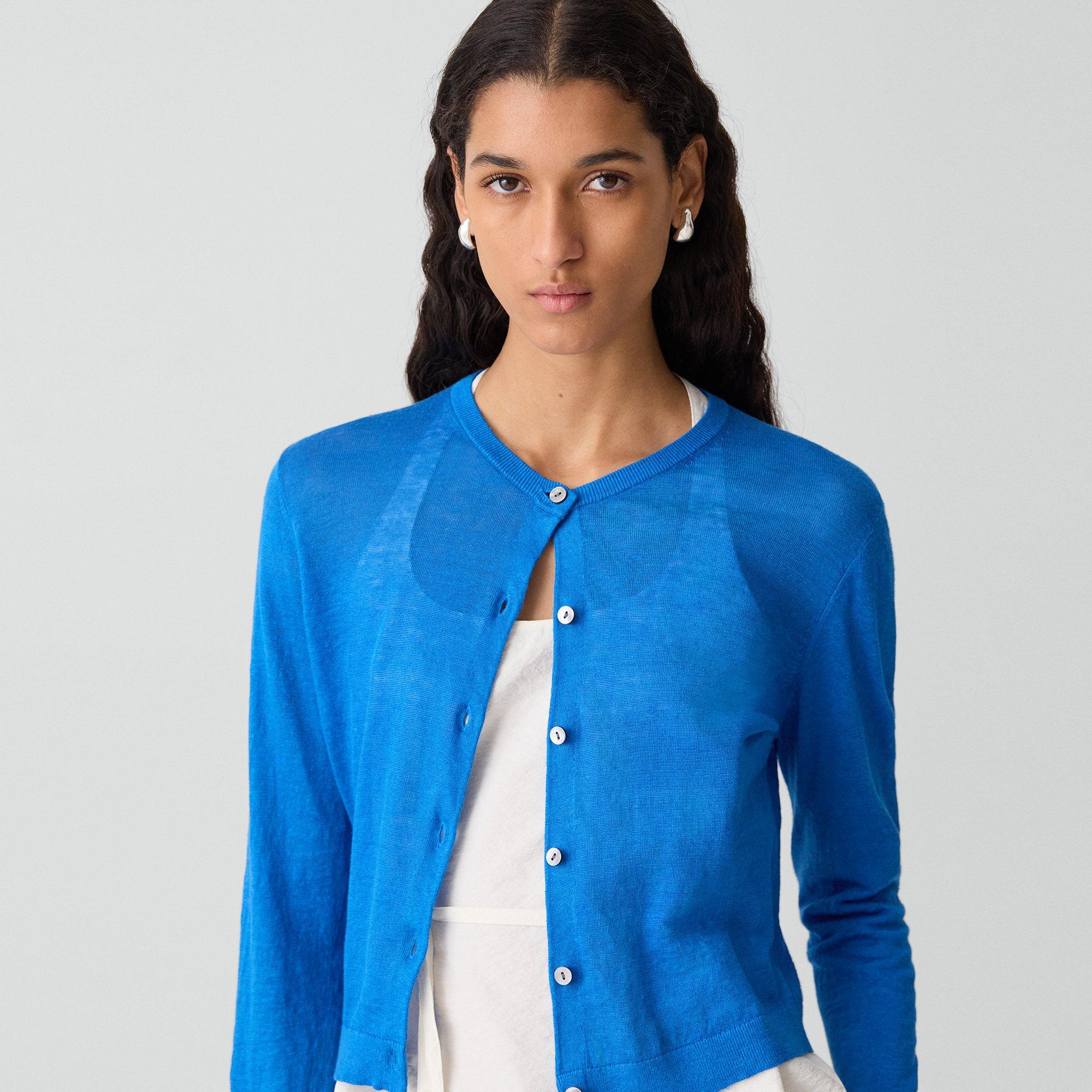 Crewneck Cardigan in Linen Knit