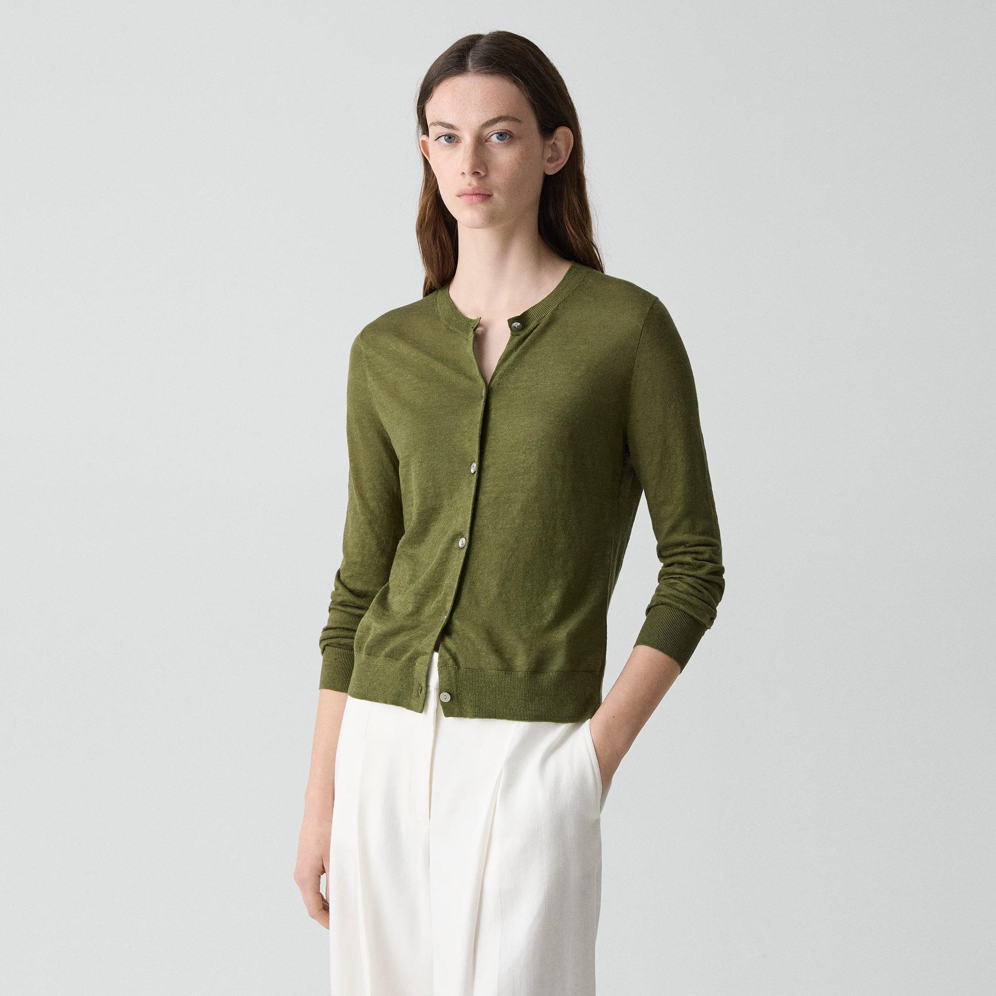 Crewneck Cardigan in Linen Knit