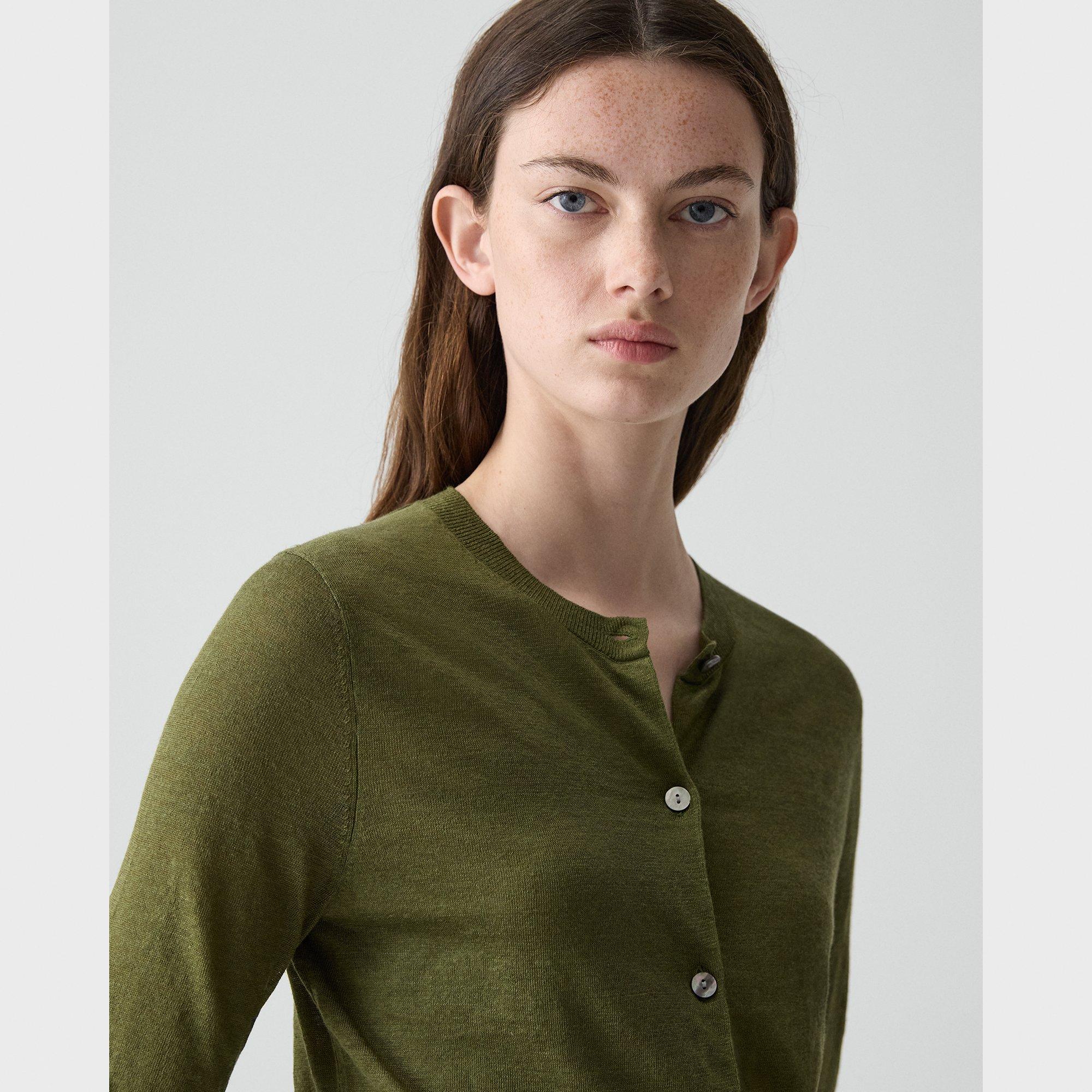 Crewneck Cardigan in Linen Knit