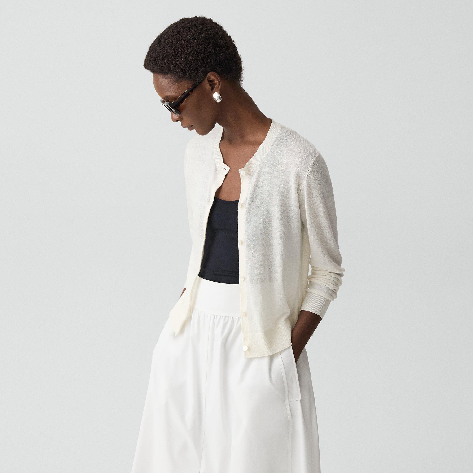 Crewneck Cardigan in Linen Knit