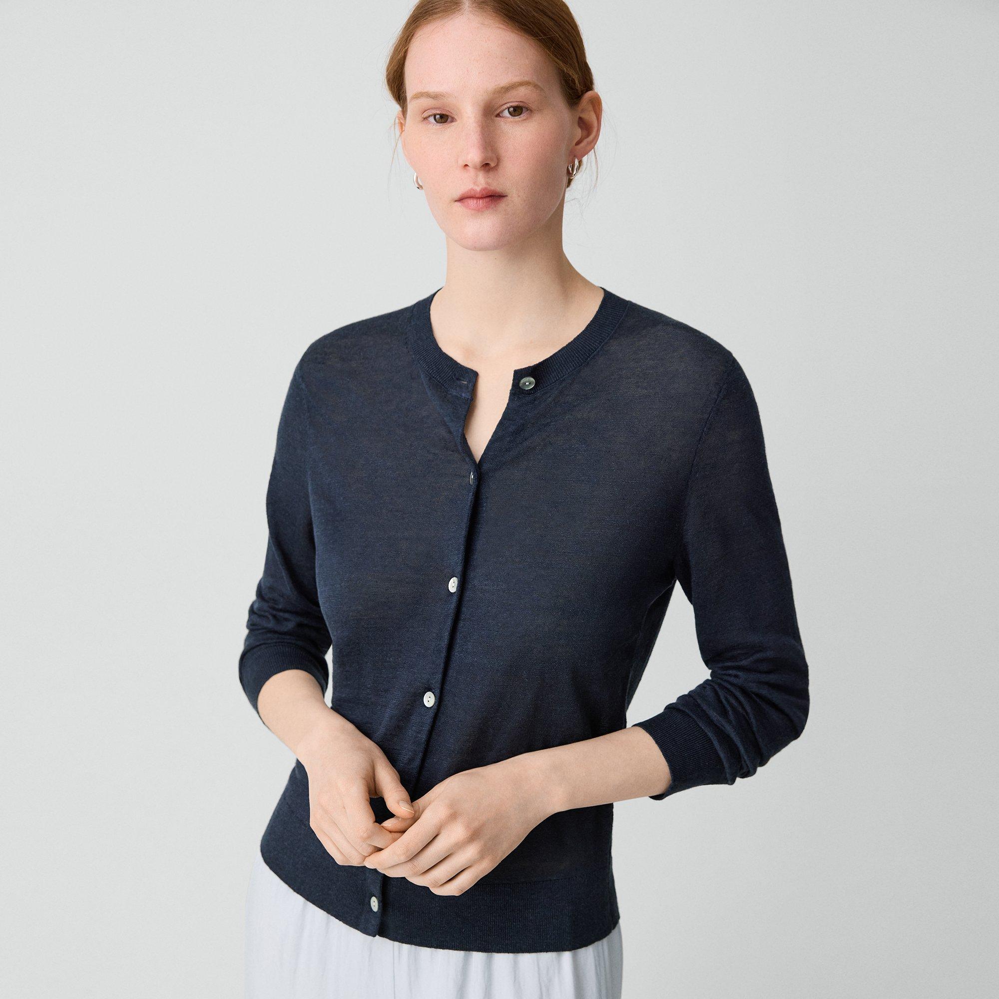 Crewneck Cardigan in Linen Knit